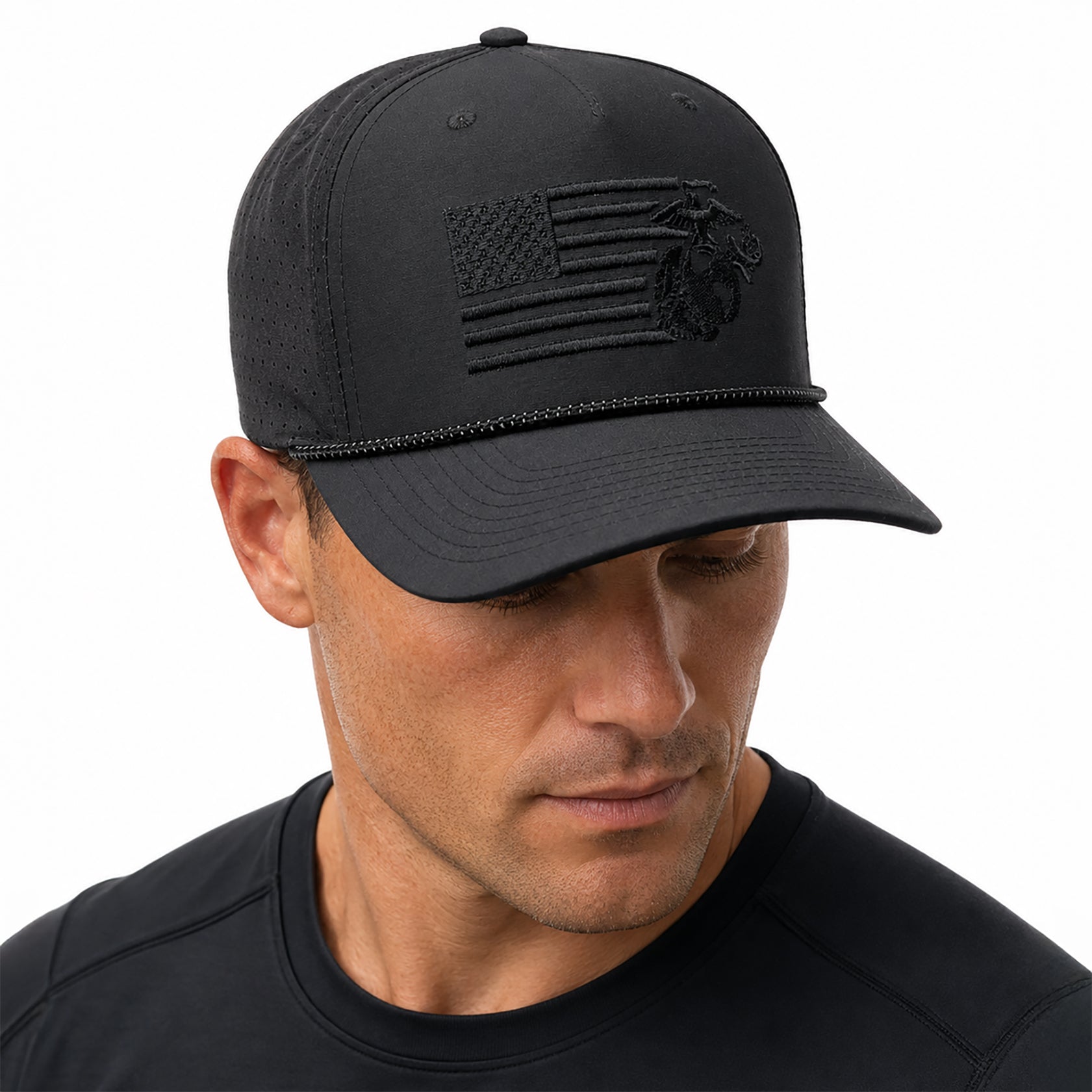 USMC Blackout Flag & EGA Embroidered Performance Rope Cap