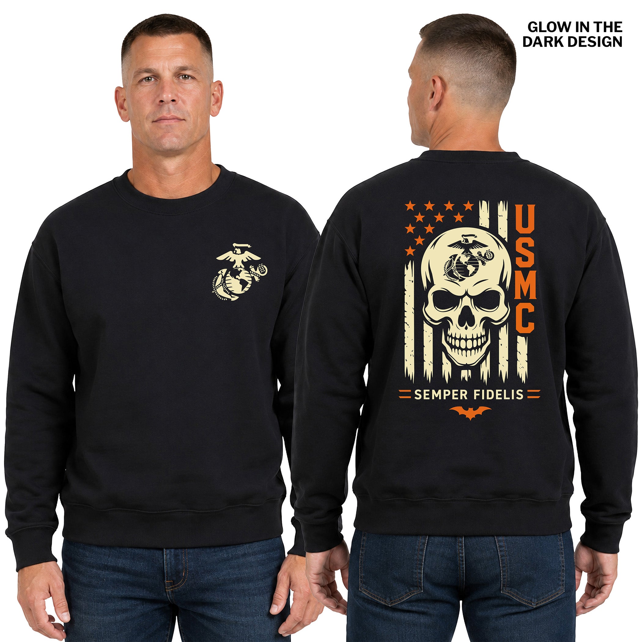 USMC Skull & Stripes Glow-in-the-Dark Halloween Sweatshirt