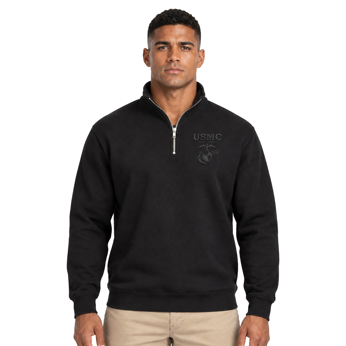 Embroidered Blackout USMC EGA Midweight Quarter-Zip Sweatshirt
