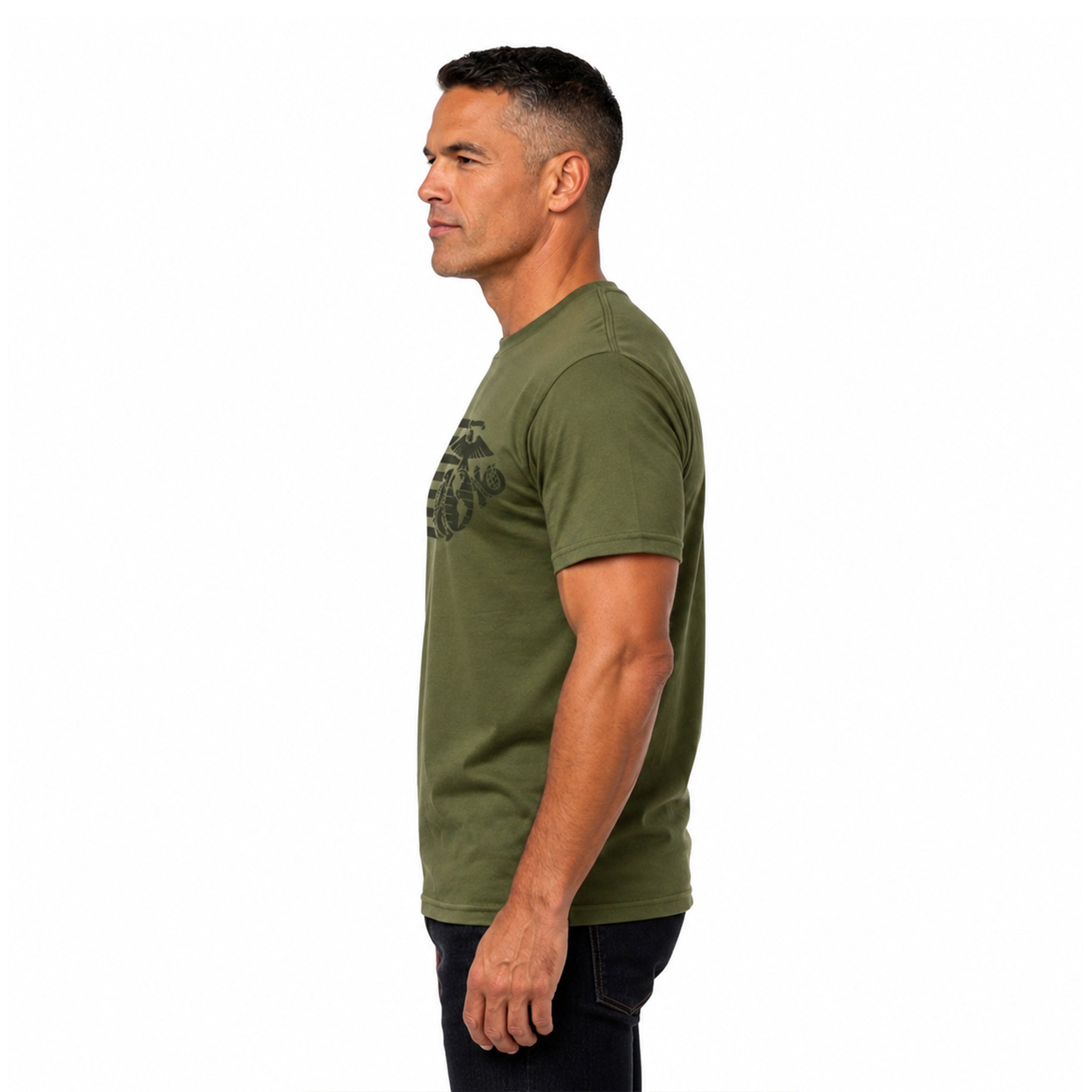 USMC Split Flag & EGA T-Shirt - Military Green