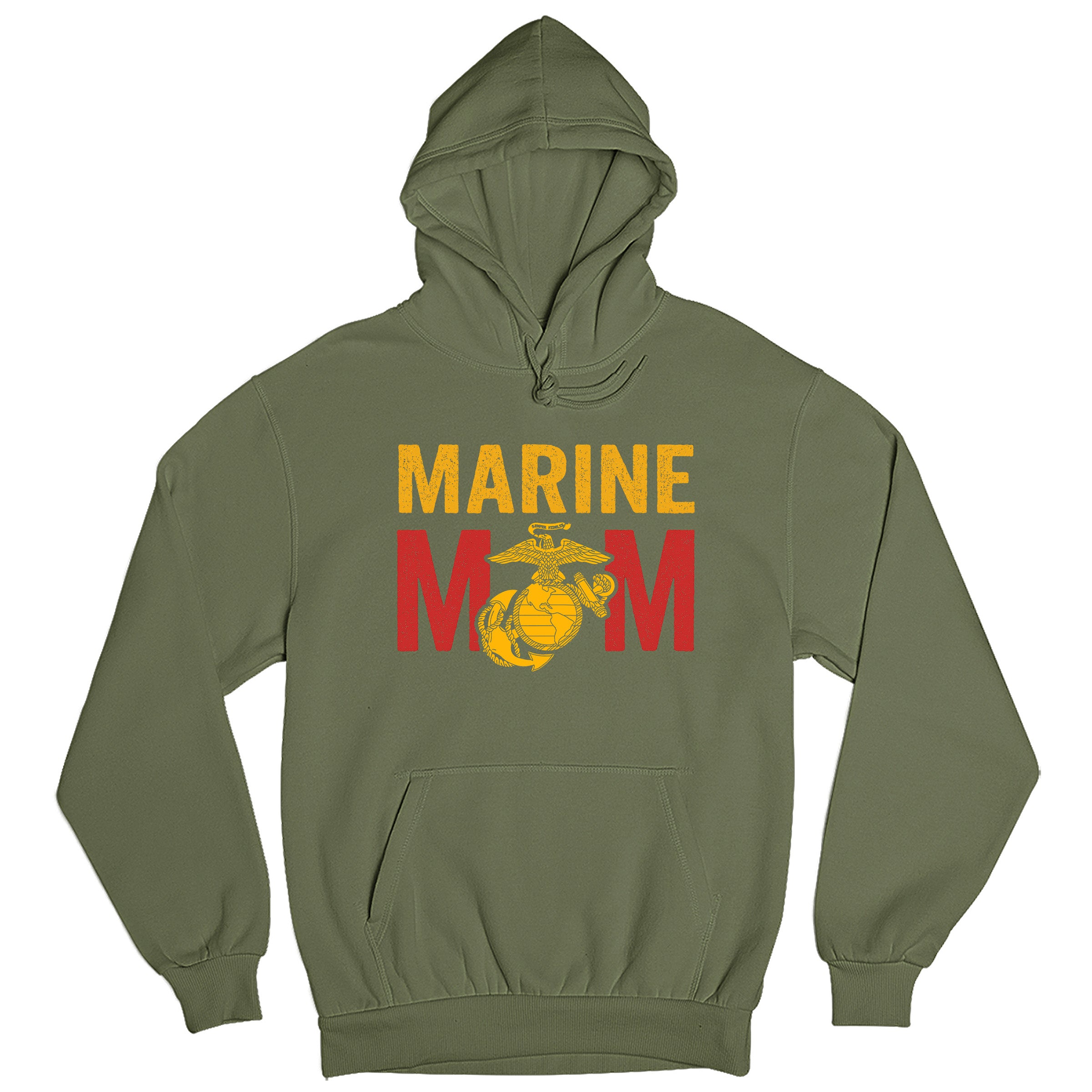 Marine Mom hoodie with Eagle Globe and Anchor graphic. Marine Corps military family hoodie. USMC Mom Apparel