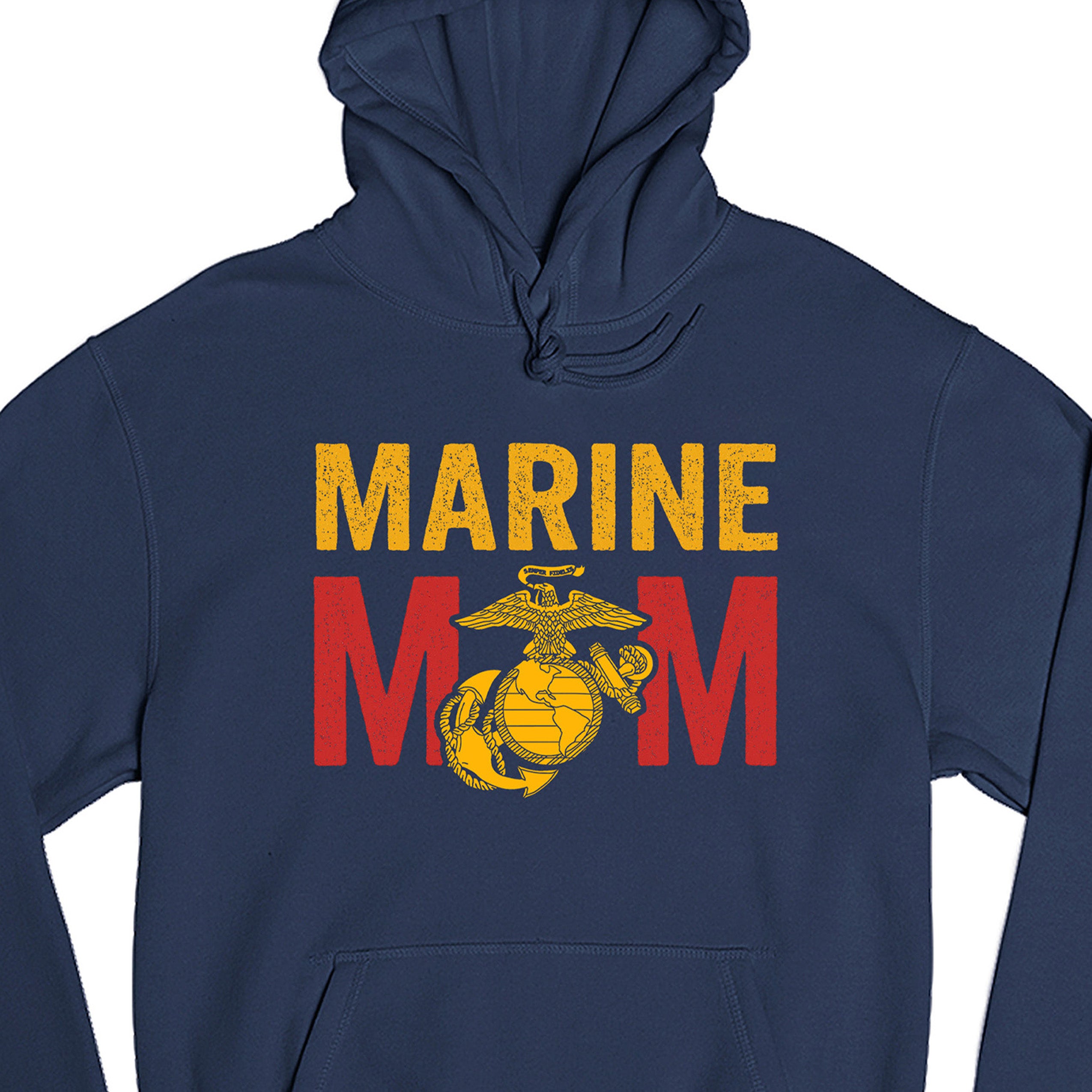 Marine Mom hoodie with Eagle Globe and Anchor graphic. Marine Corps military family hoodie. USMC Mom Apparel