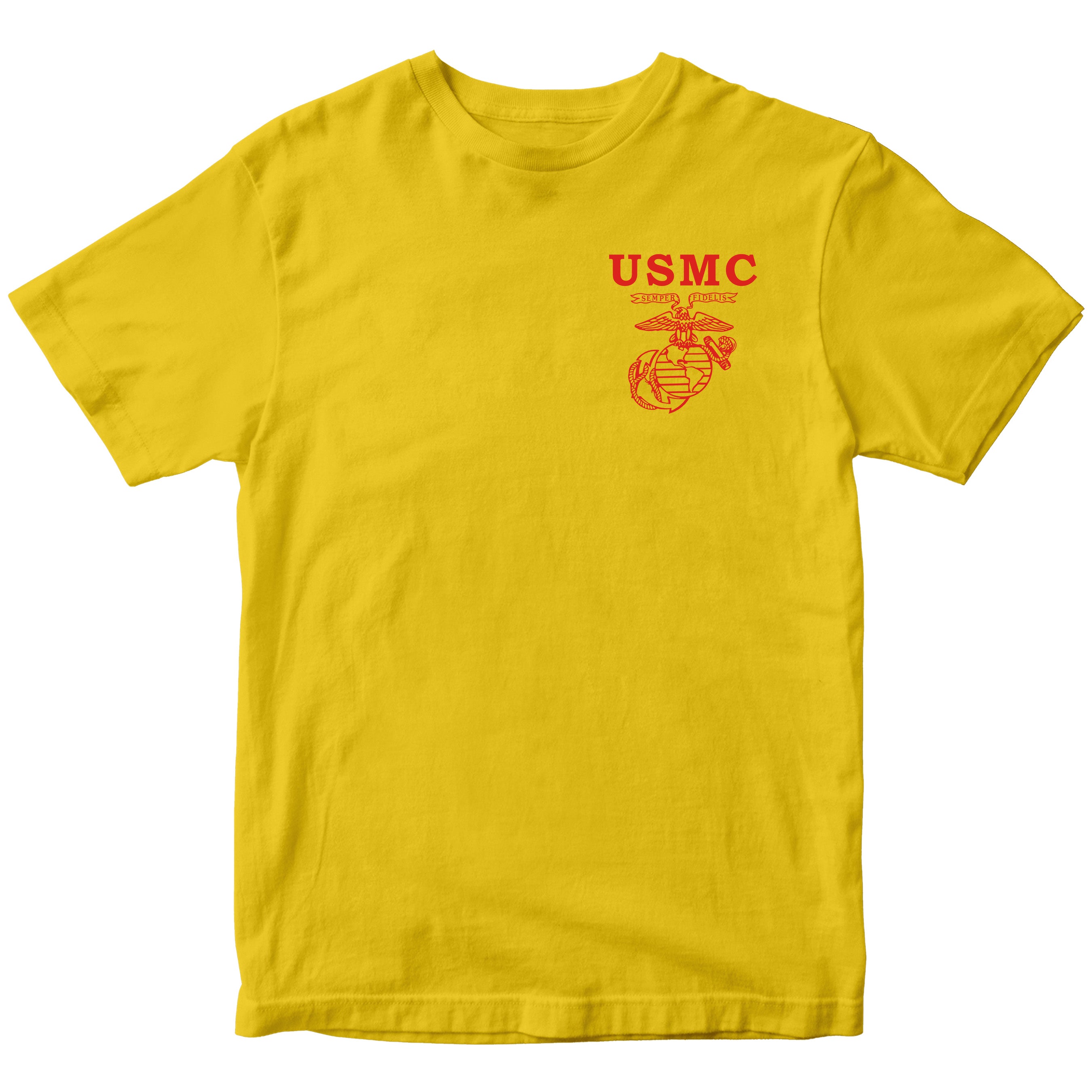 Gold Marines Fight Club T-shirt with left-chest USMC Eagle Globe and Anchor