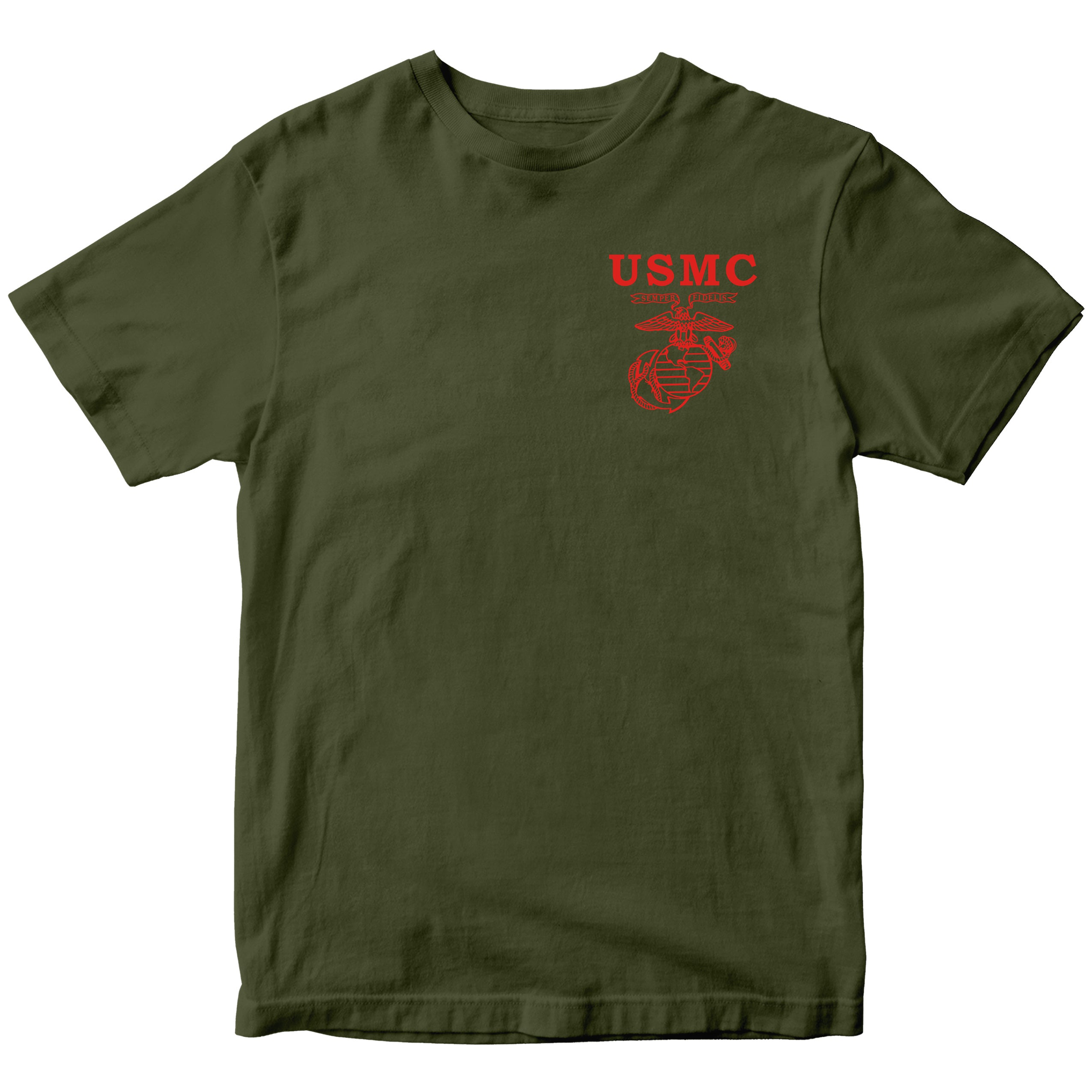 Green Marines Fight Club T-shirt with left-chest USMC Eagle Globe and Anchor 
