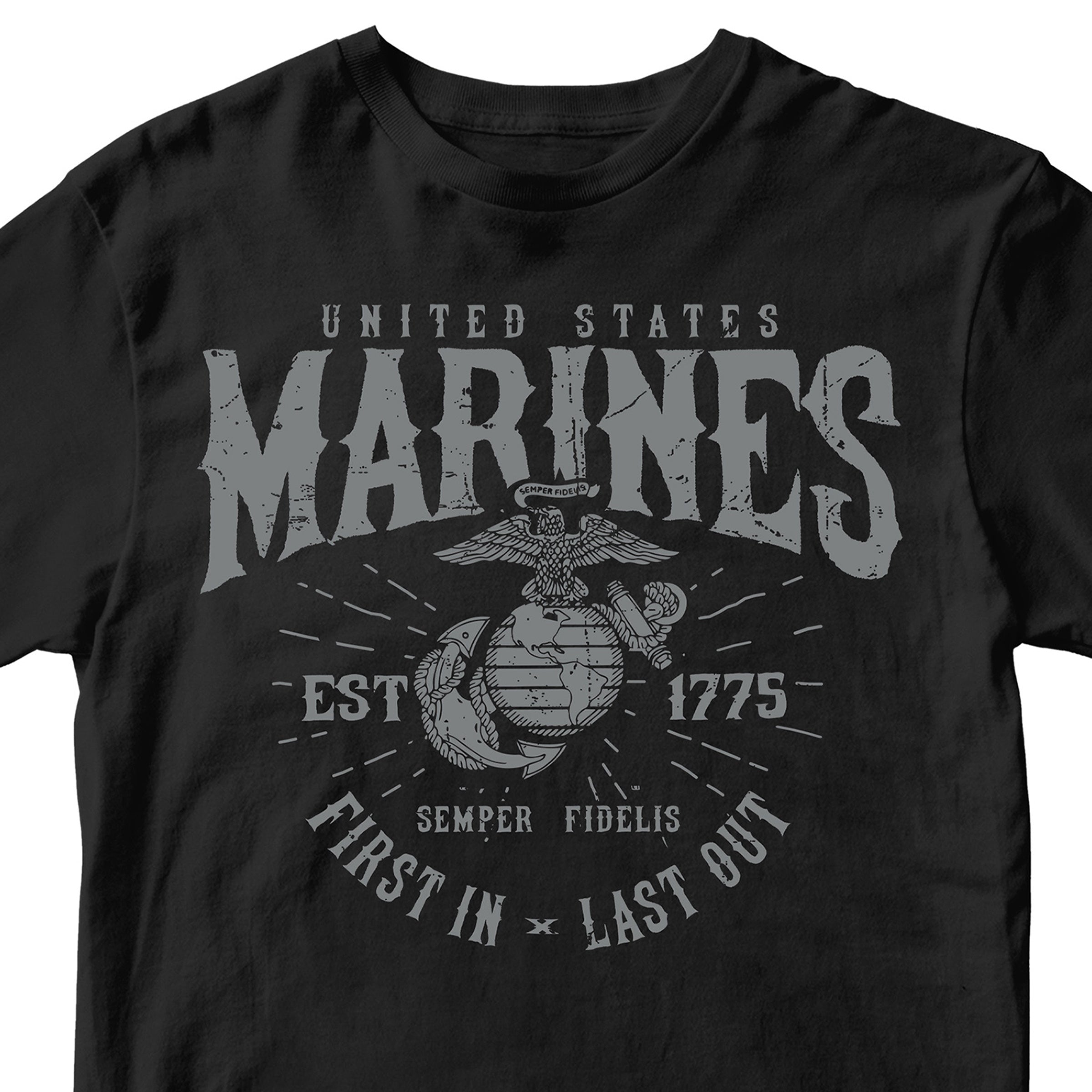 Marines First In Last Out Black Tee
