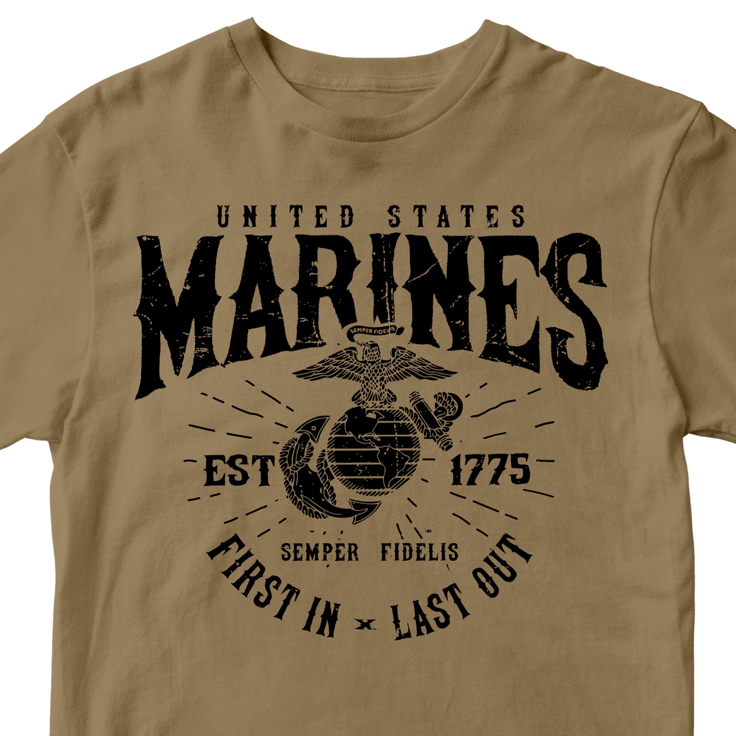 U.S. Marines First In Last Out T-Shirt | Marine Corps Gift Shop