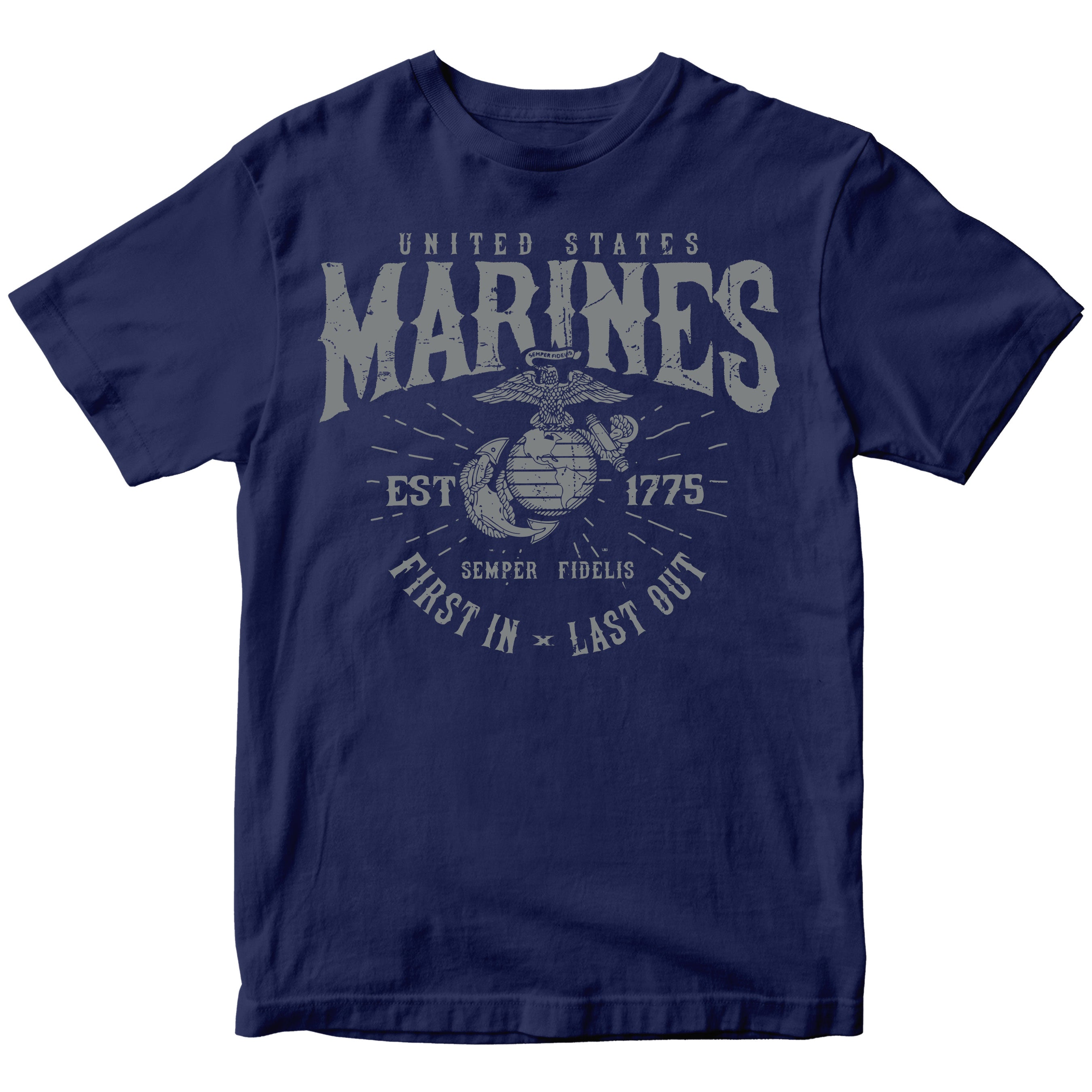 U.S. Marines First In Last Out T-Shirt | Marine Corps Gift Shop
