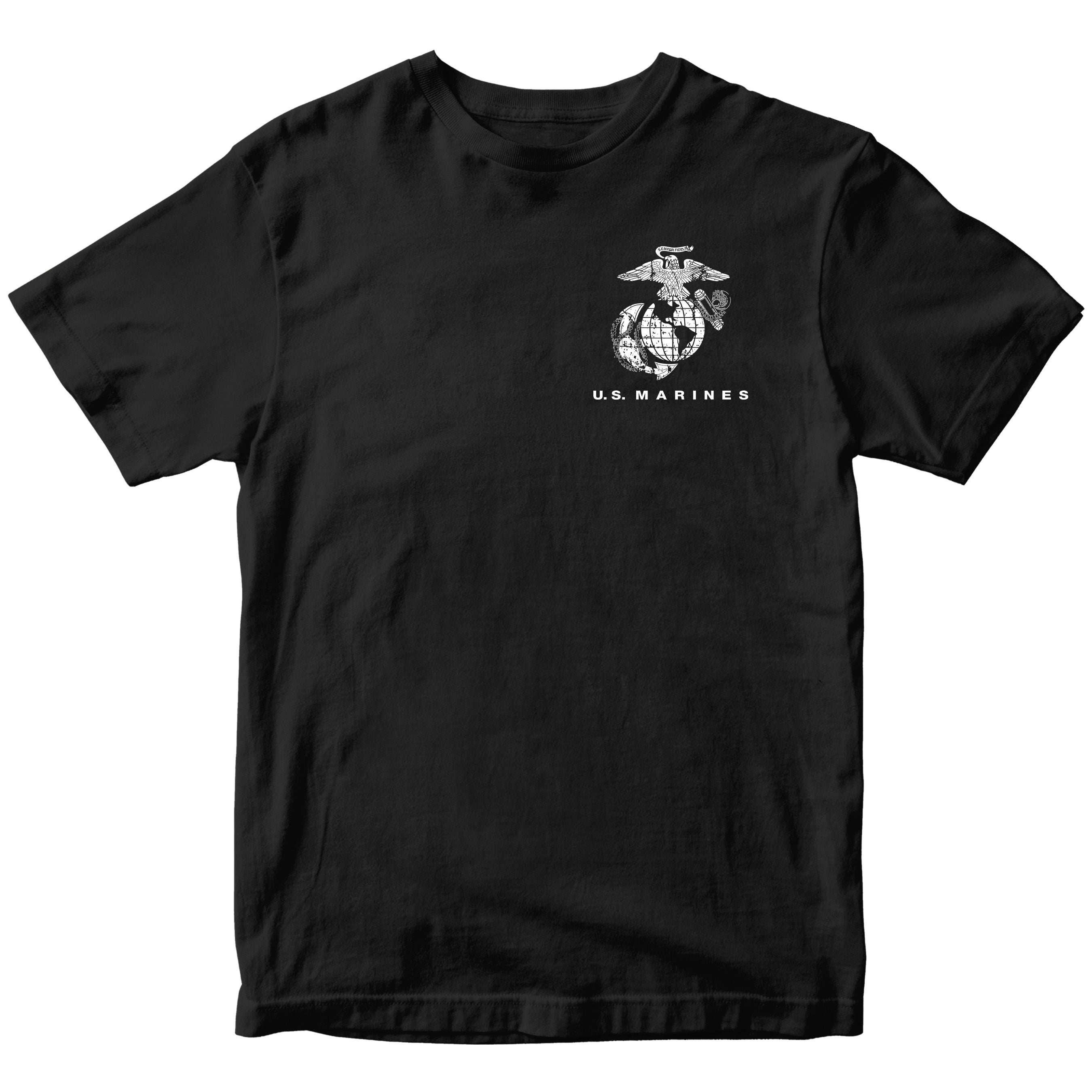 Black USMC t-shirt with Eagle Globe Anchor chest emblem