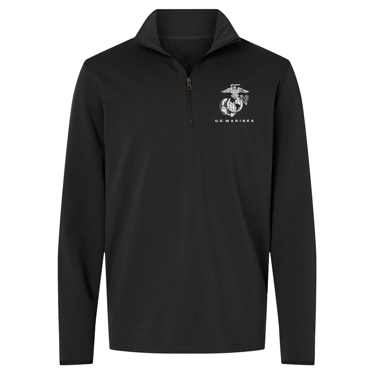 Black U.S. Marines Global Guardian performance quarter-zip pullover with Eagle Globe and Anchor chest graphic