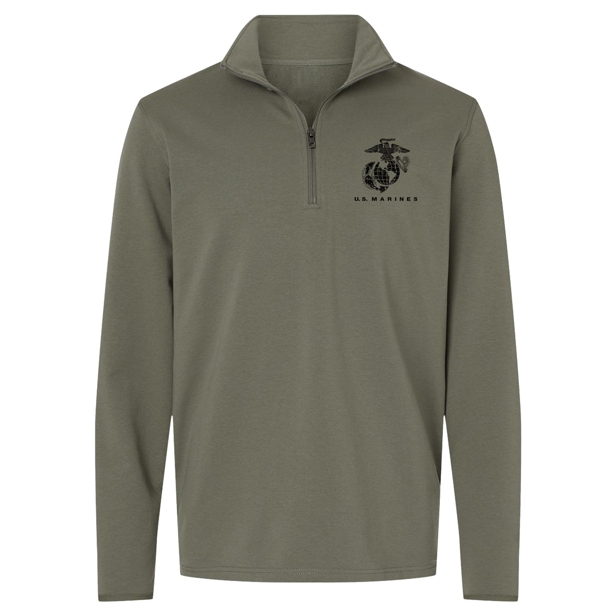 OD Green green U.S. Marines Global Guardian performance quarter-zip pullover with Eagle Globe and Anchor chest graphic