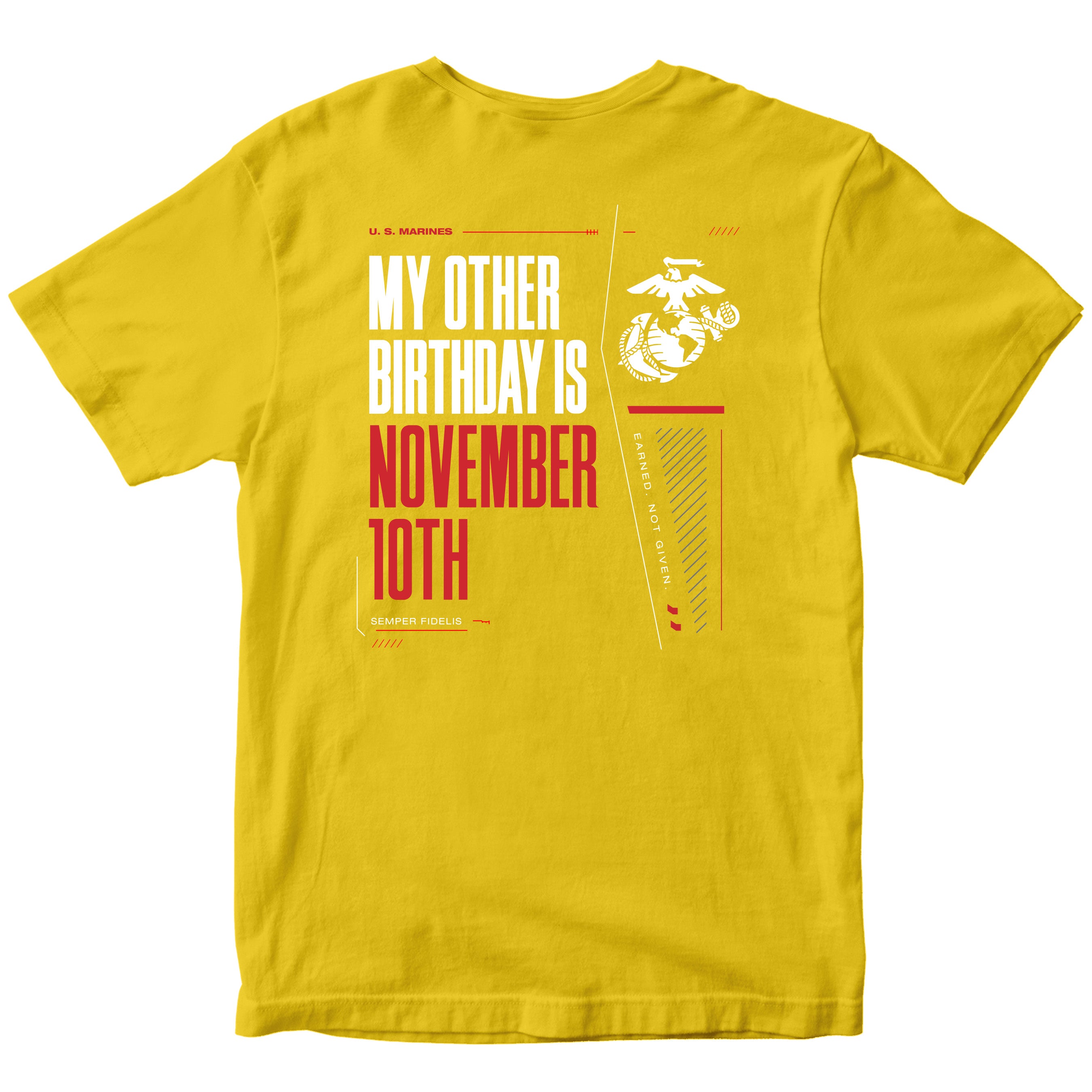 Gold USMC My Other Birthday Is November 10th T-shirt Marine Corps Birthday back graphic