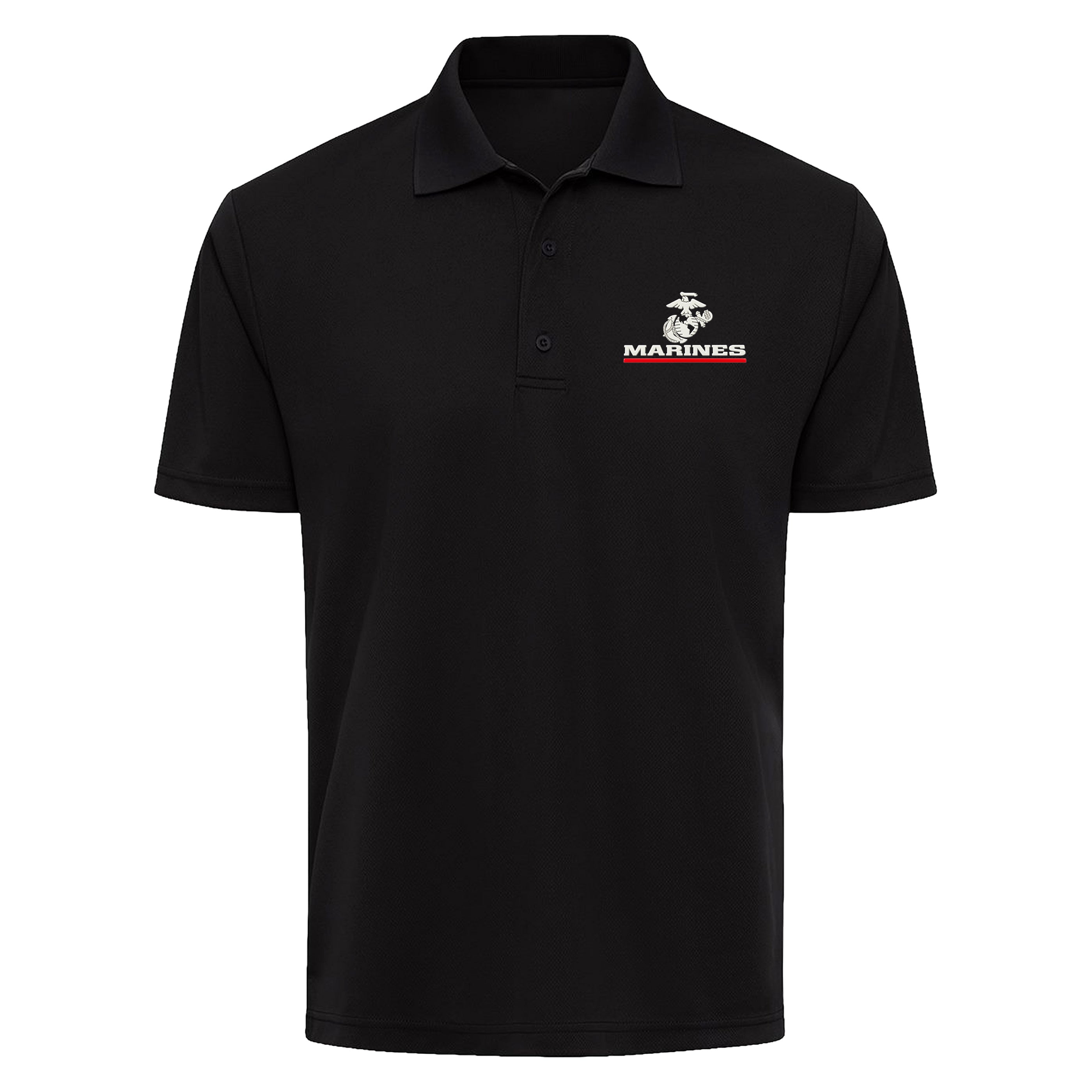 Marine Corps performance polo with silicone Eagle Globe and Anchor Red Line Marines chest logo