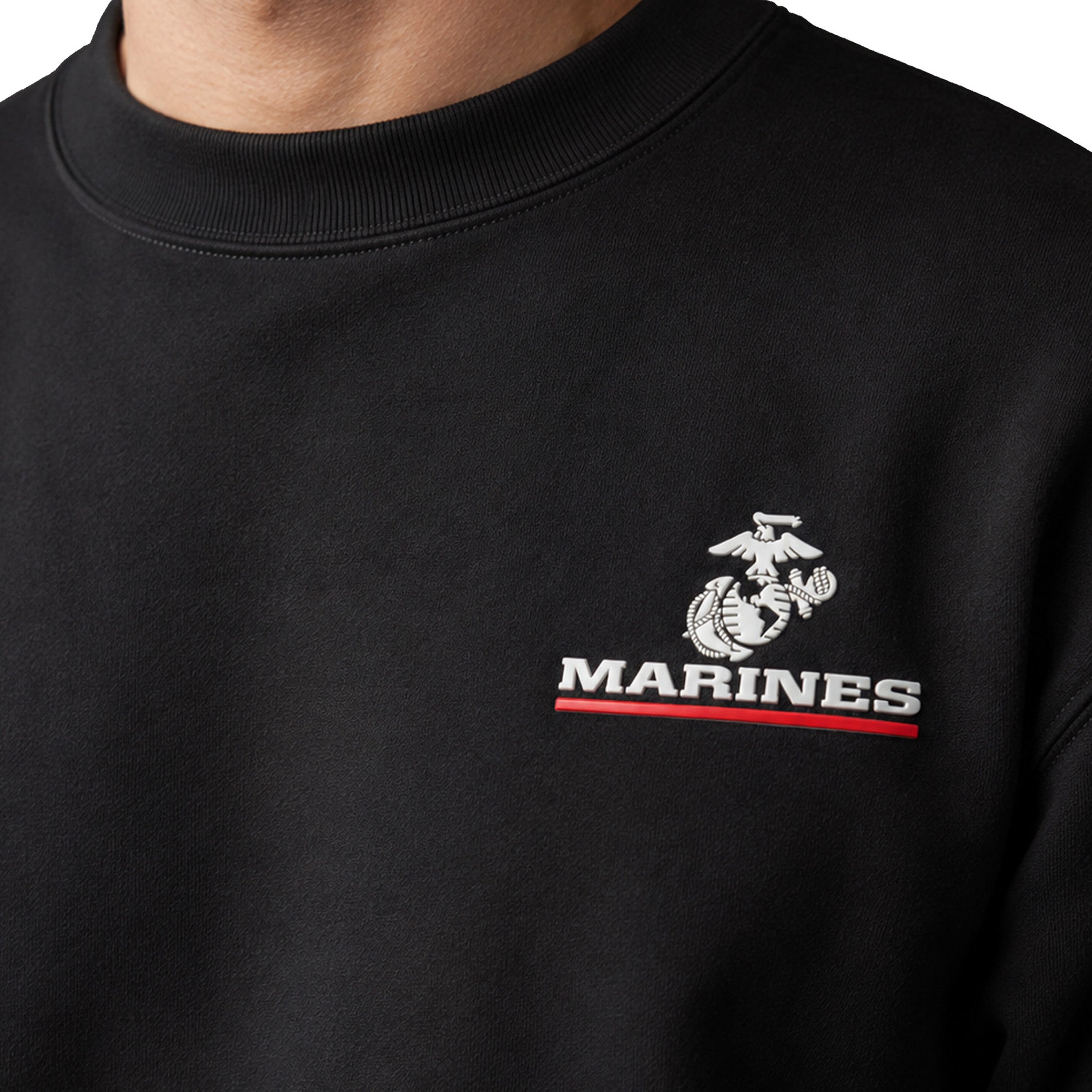 USMC sweatshirt with Red Line Marines silicone chest logo and Eagle Globe and Anchor design