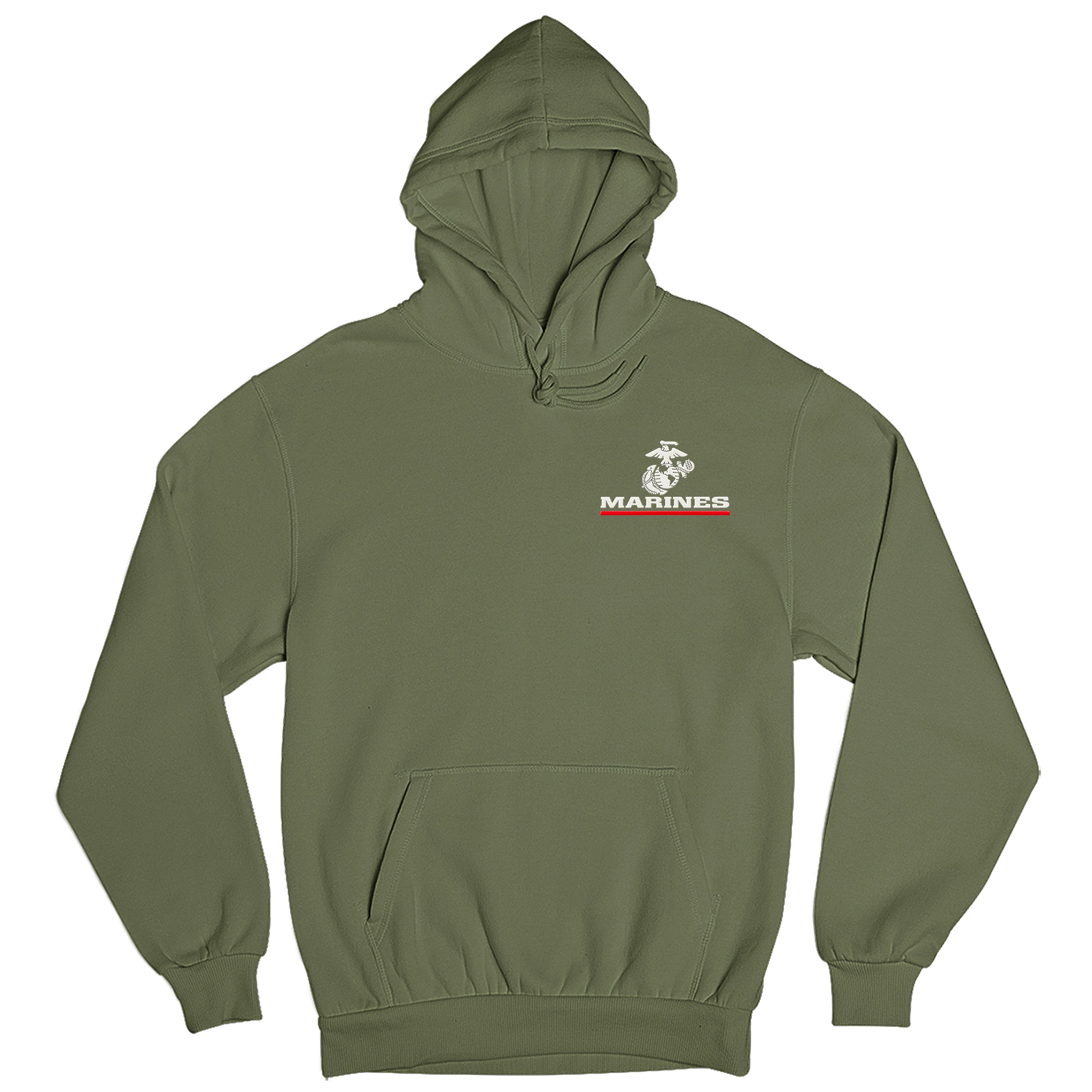 Green Marines Red Line EGA hoodie with raised silicone Eagle Globe and Anchor chest patch