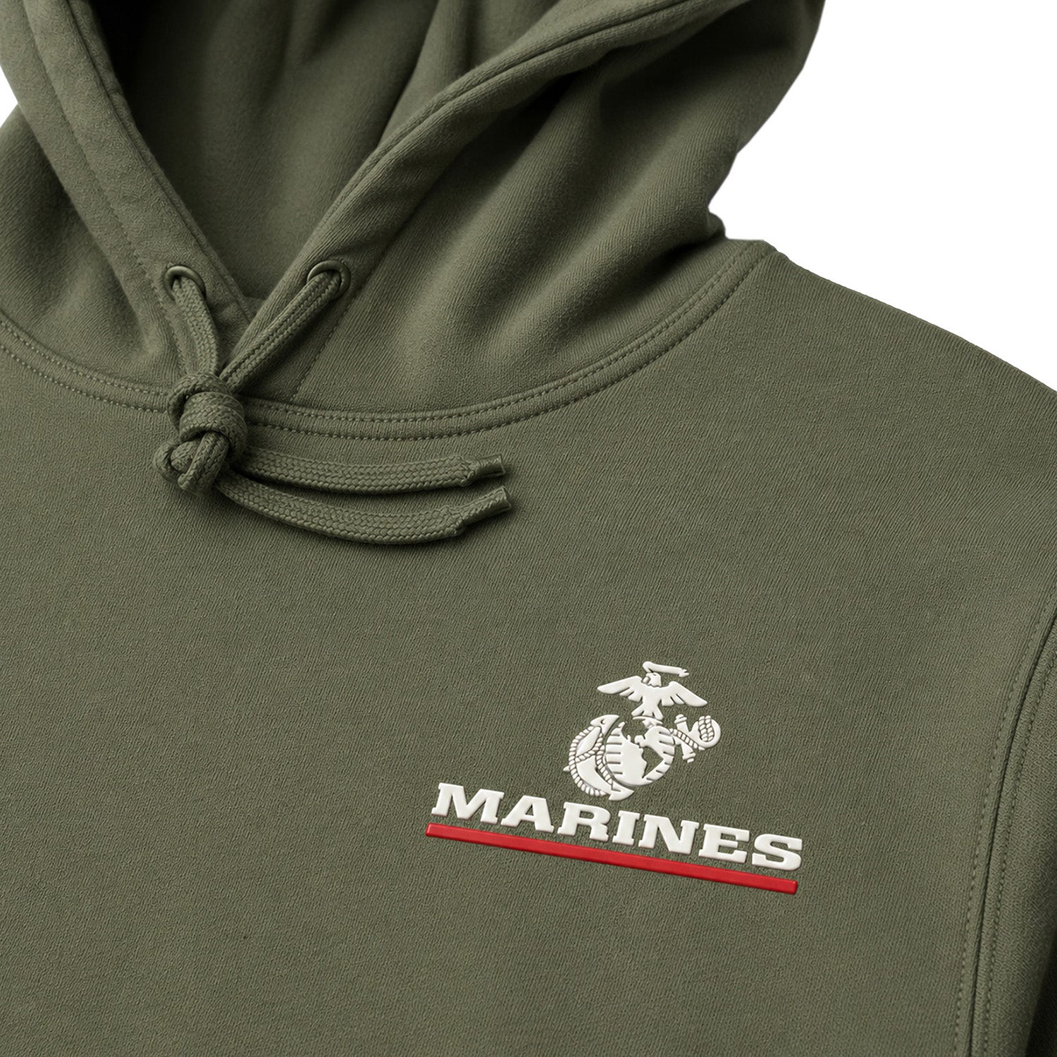 Green Marines Red Line EGA hoodie with raised silicone Eagle Globe and Anchor chest patch