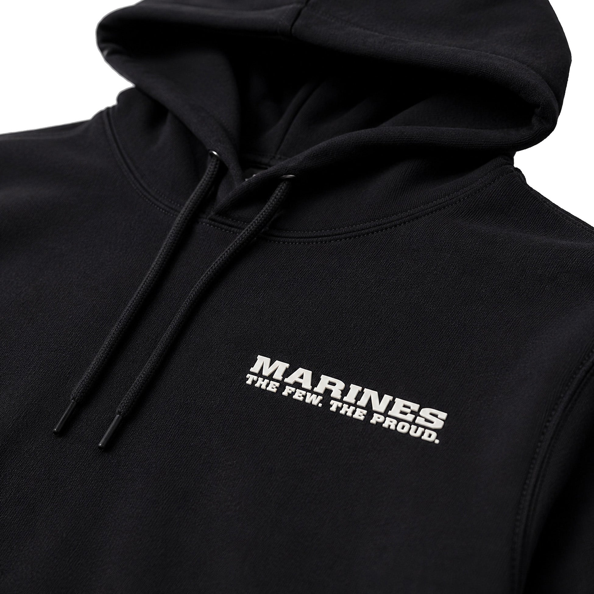 Black Marines The Few The Proud hoodie with raised silicone Marines chest patch
