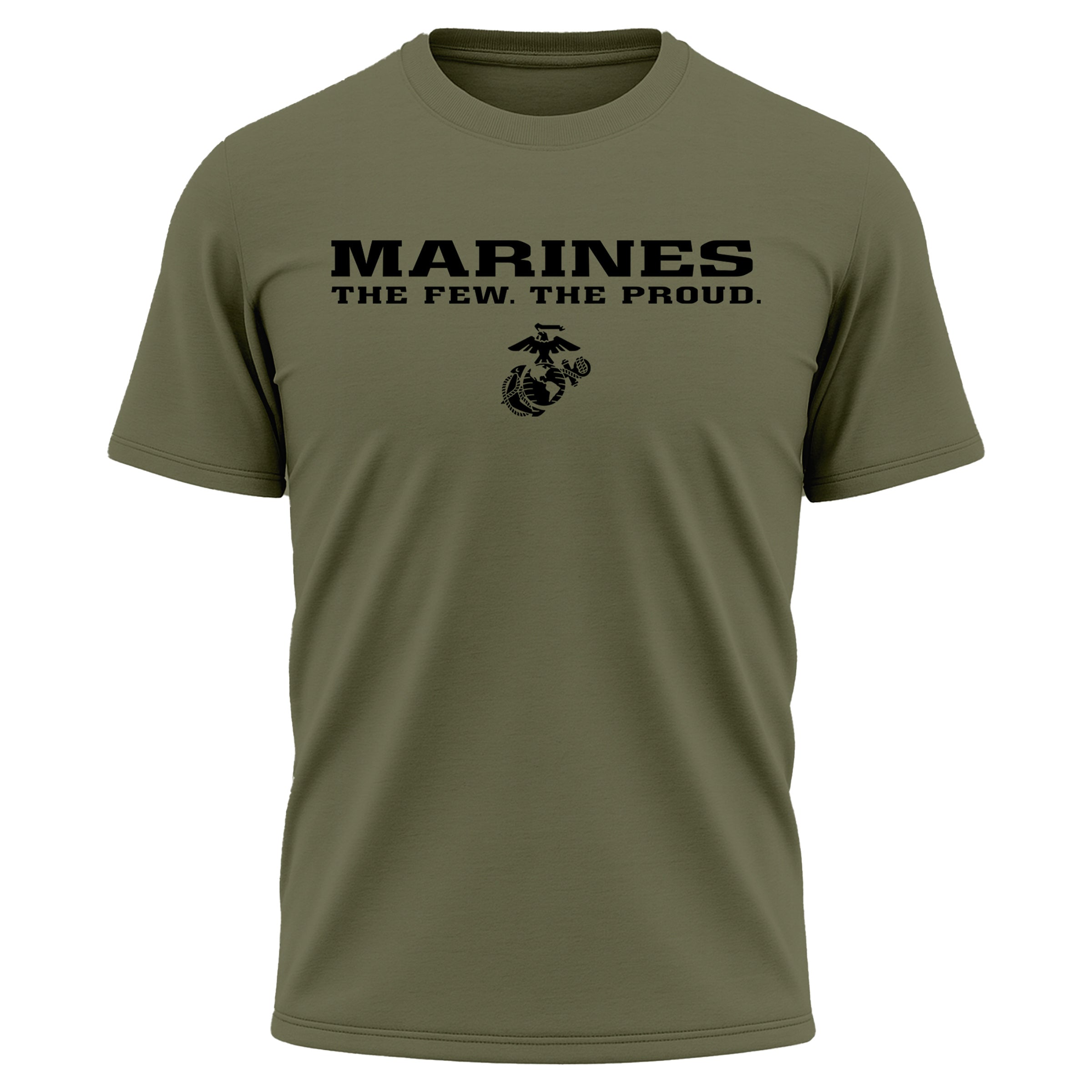 Green Marines The Few The Proud performance T-shirt with Eagle Globe and Anchor. USMC motivational Tee. Marines workout t-shirt.