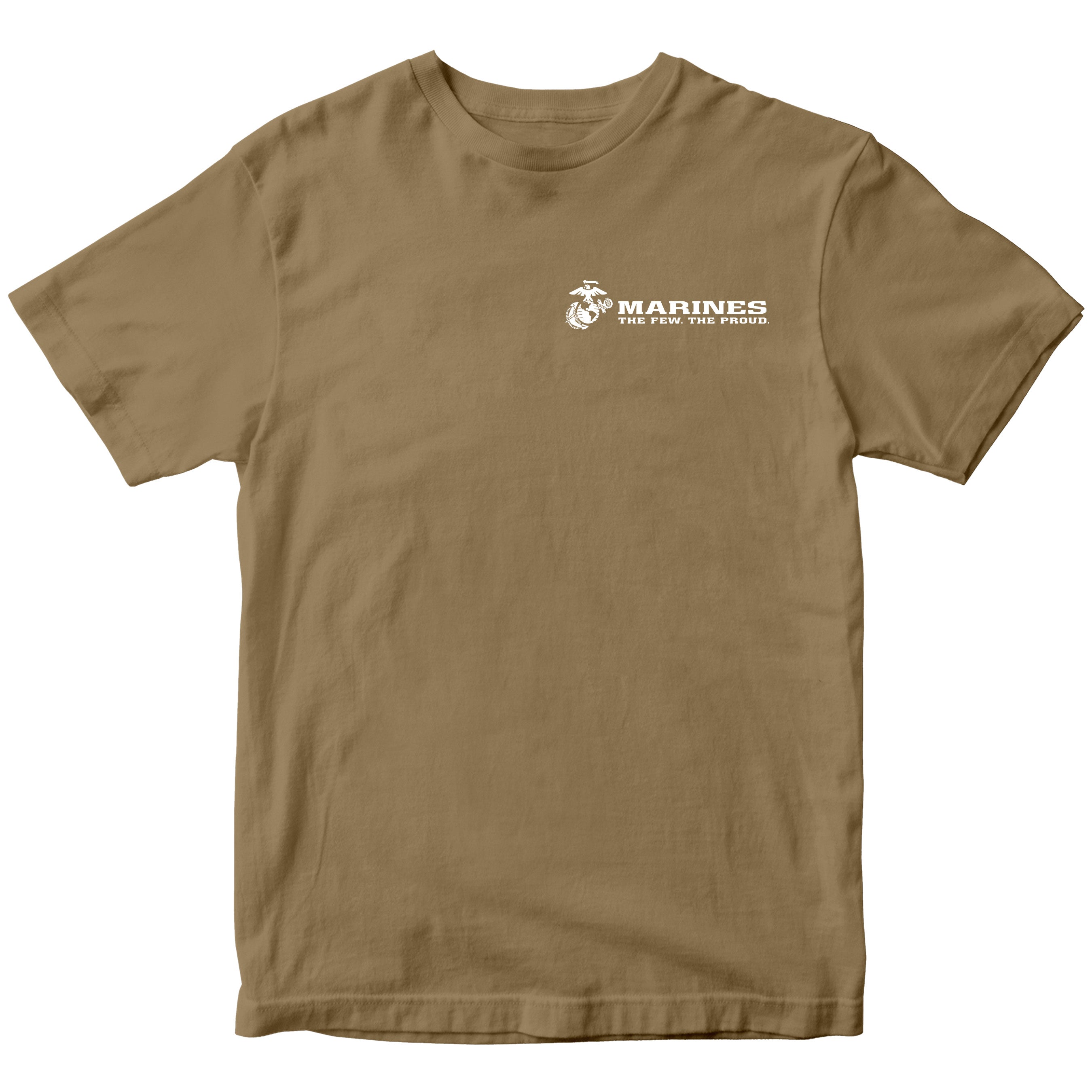 Brown USMC t-shirt with Eagle Globe Anchor and The Few The Proud slogan