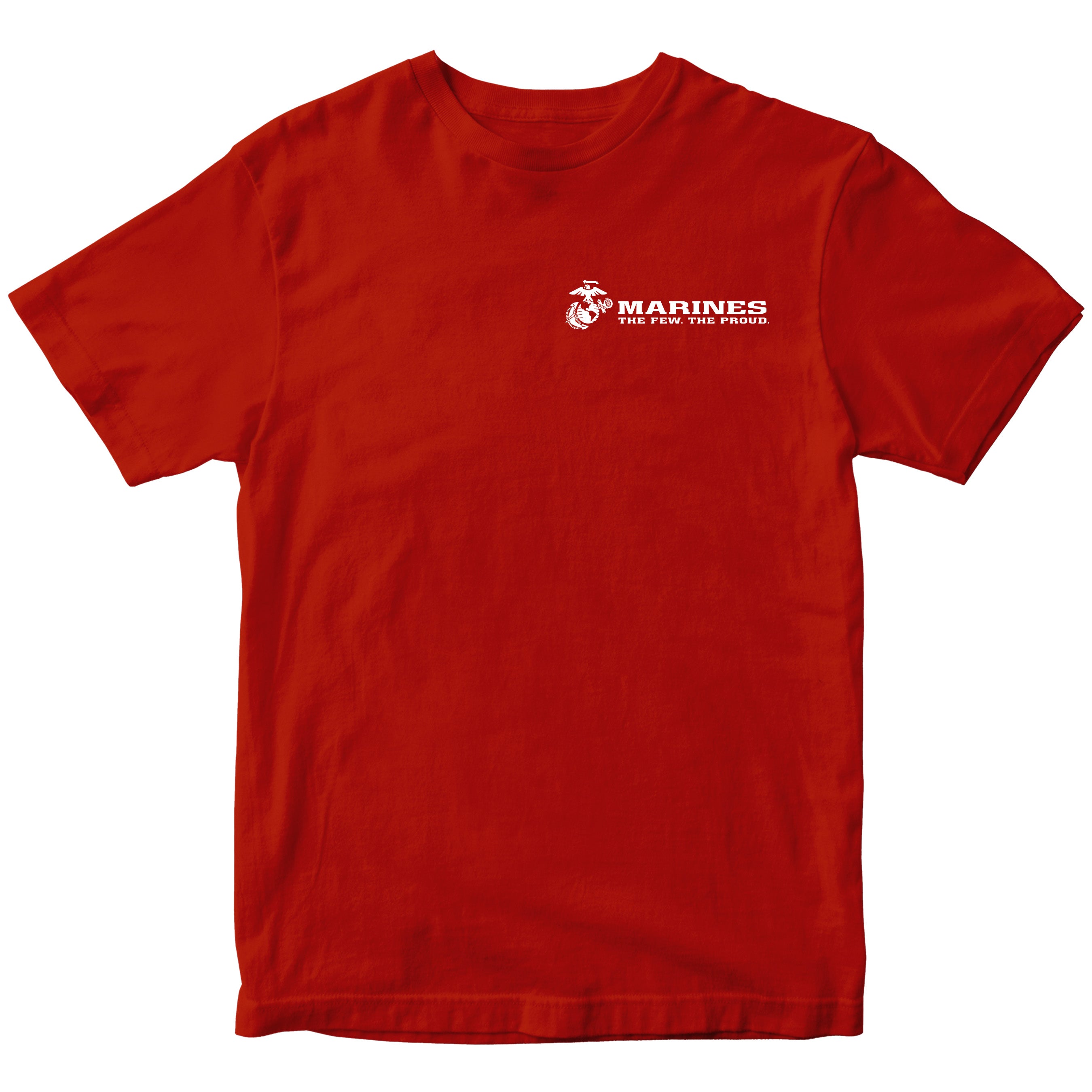 Red USMC t-shirt with Eagle Globe Anchor and The Few The Proud slogan