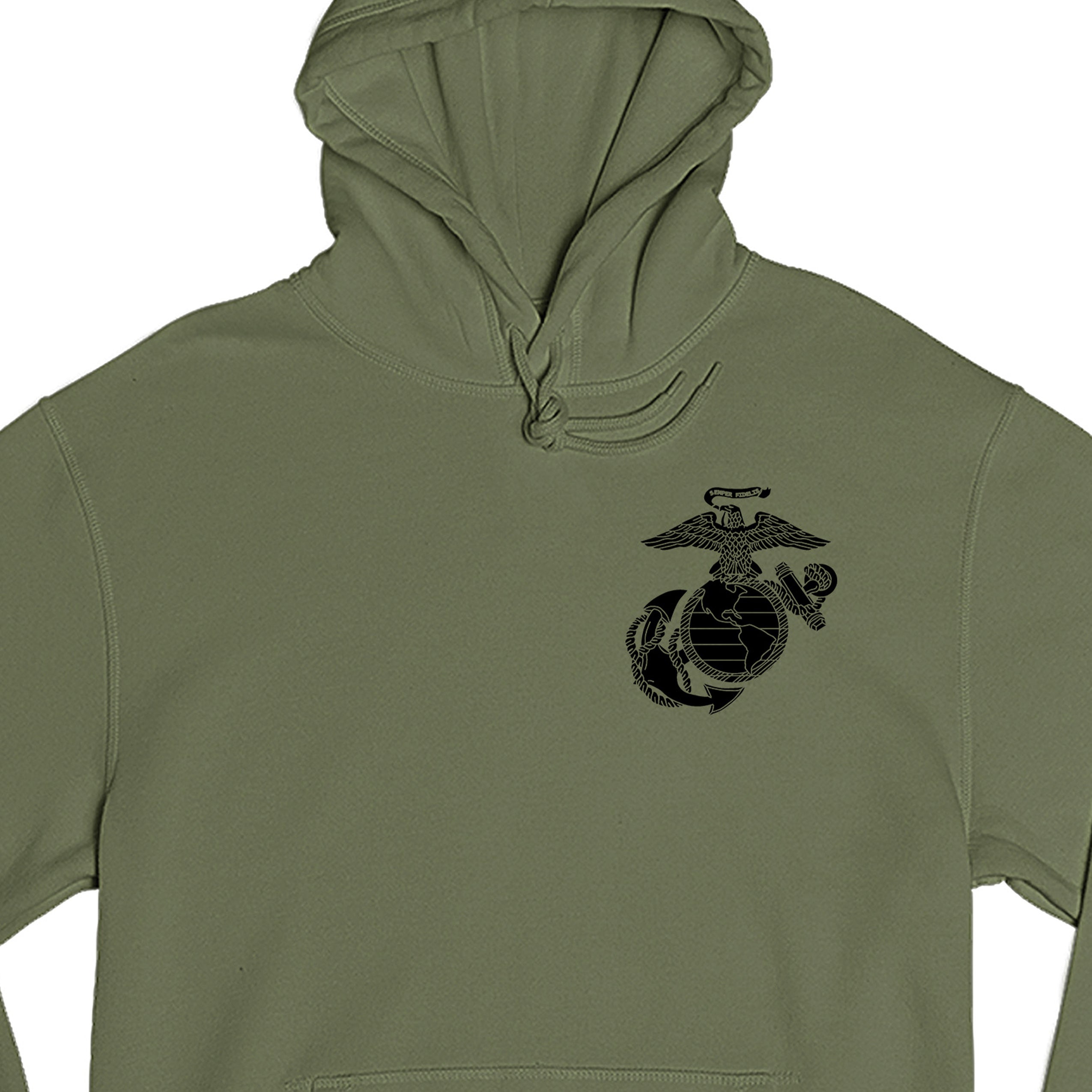 OD green Marines Vintage EGA Chest Seal hoodie with Eagle Globe and Anchor left-chest graphic