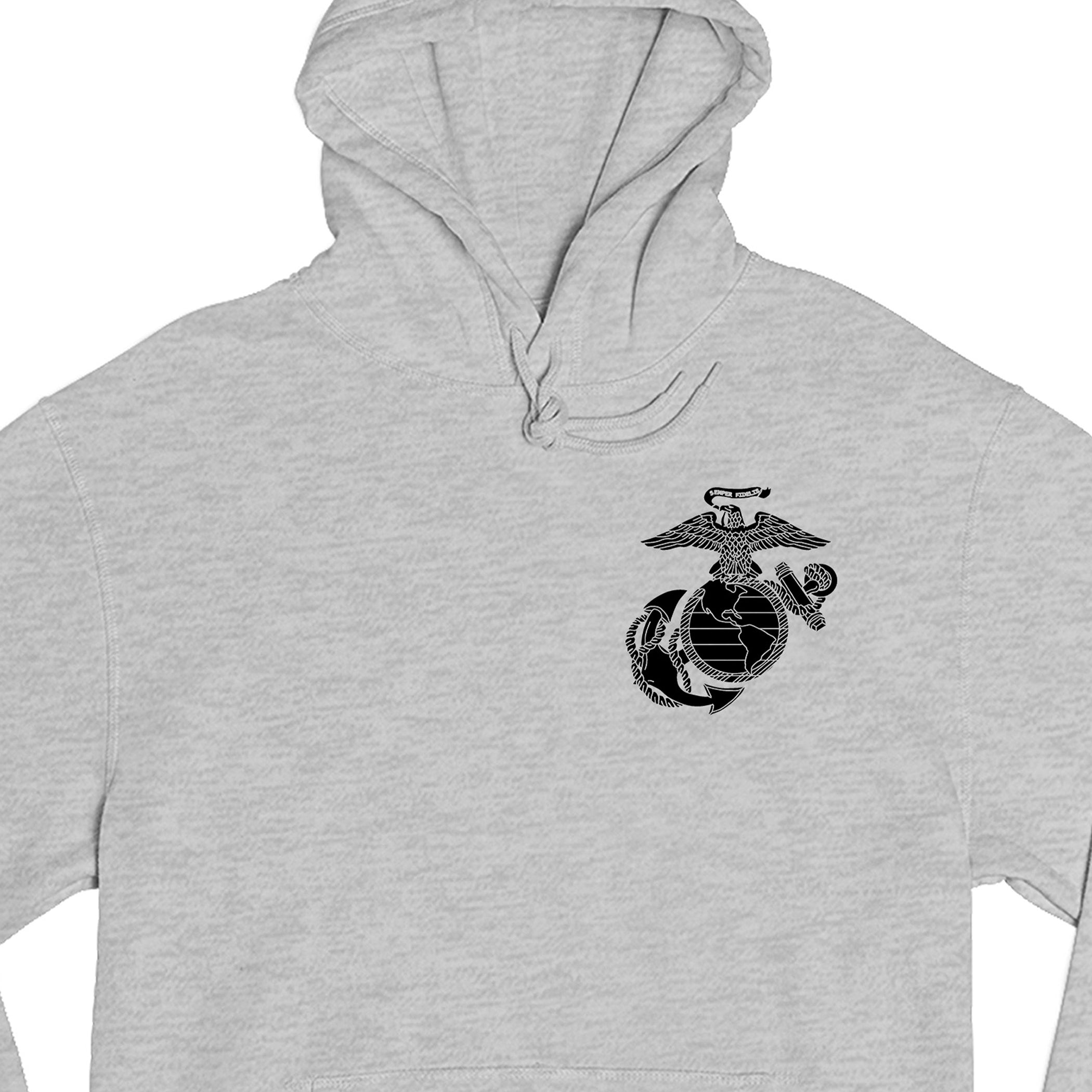 Grey Marines Vintage EGA Chest Seal hoodie with Eagle Globe and Anchor left-chest graphic