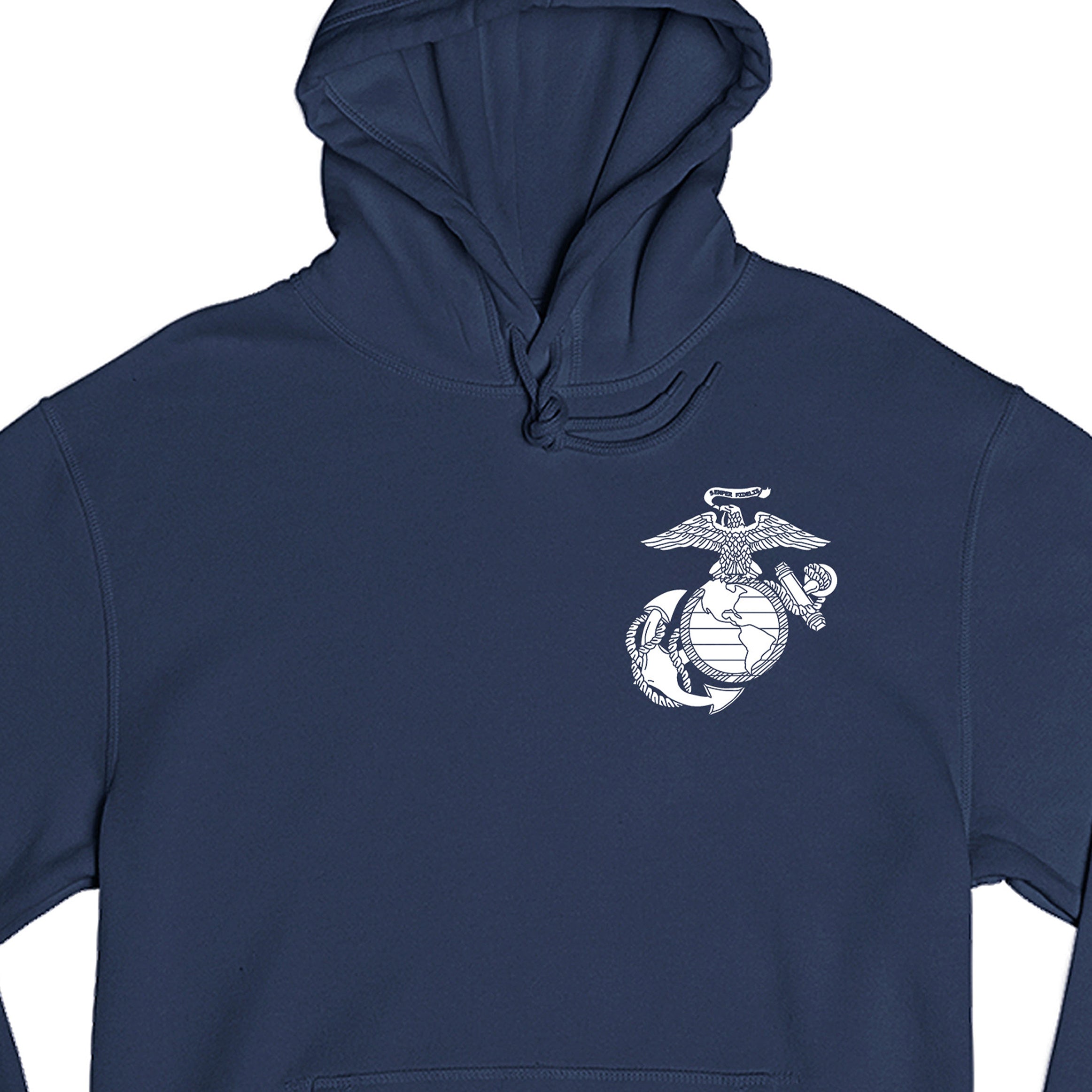 Navy Marines Vintage EGA Chest Seal hoodie with Eagle Globe and Anchor left-chest graphic