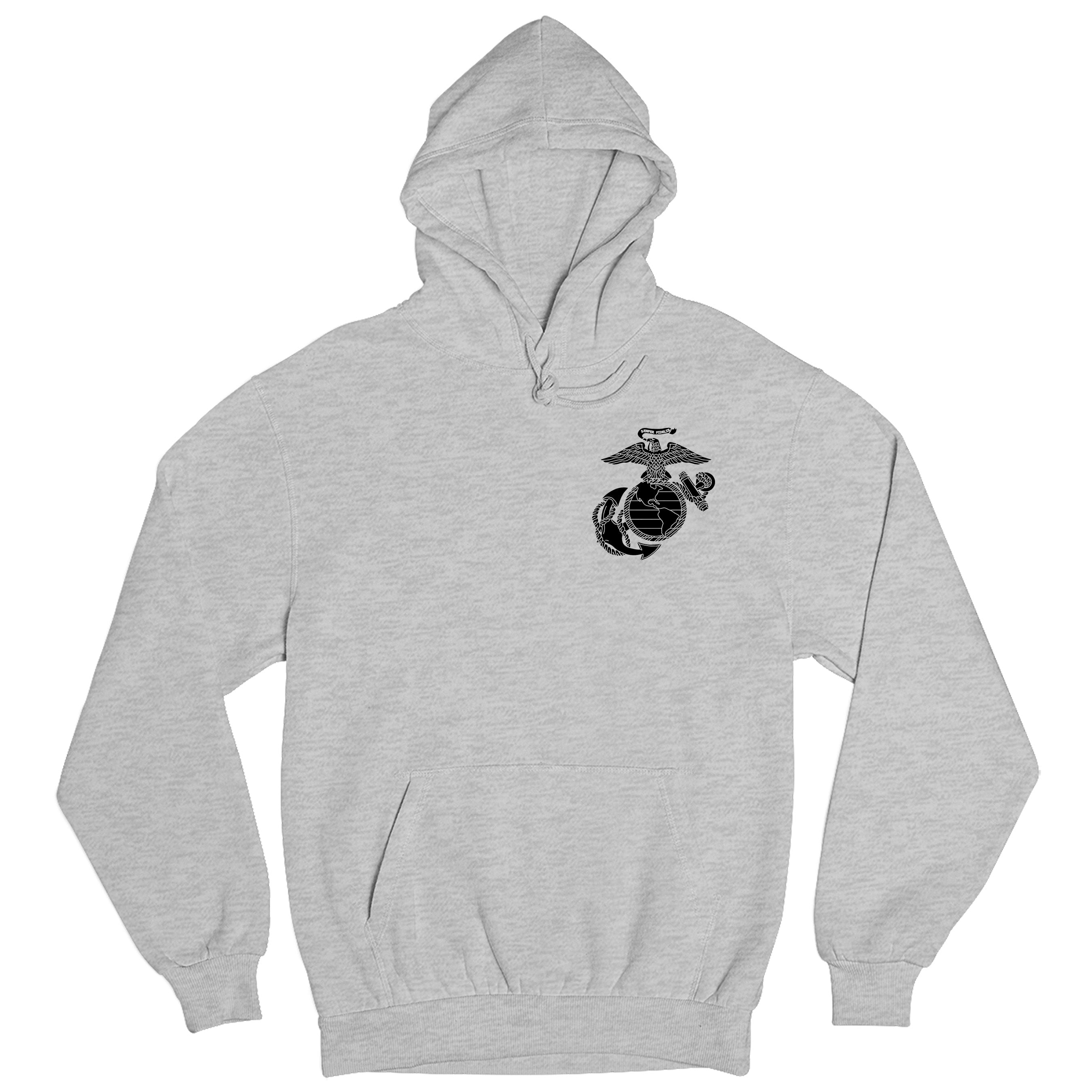 Grey Marines Vintage EGA Chest Seal hoodie with Eagle Globe and Anchor left-chest graphic