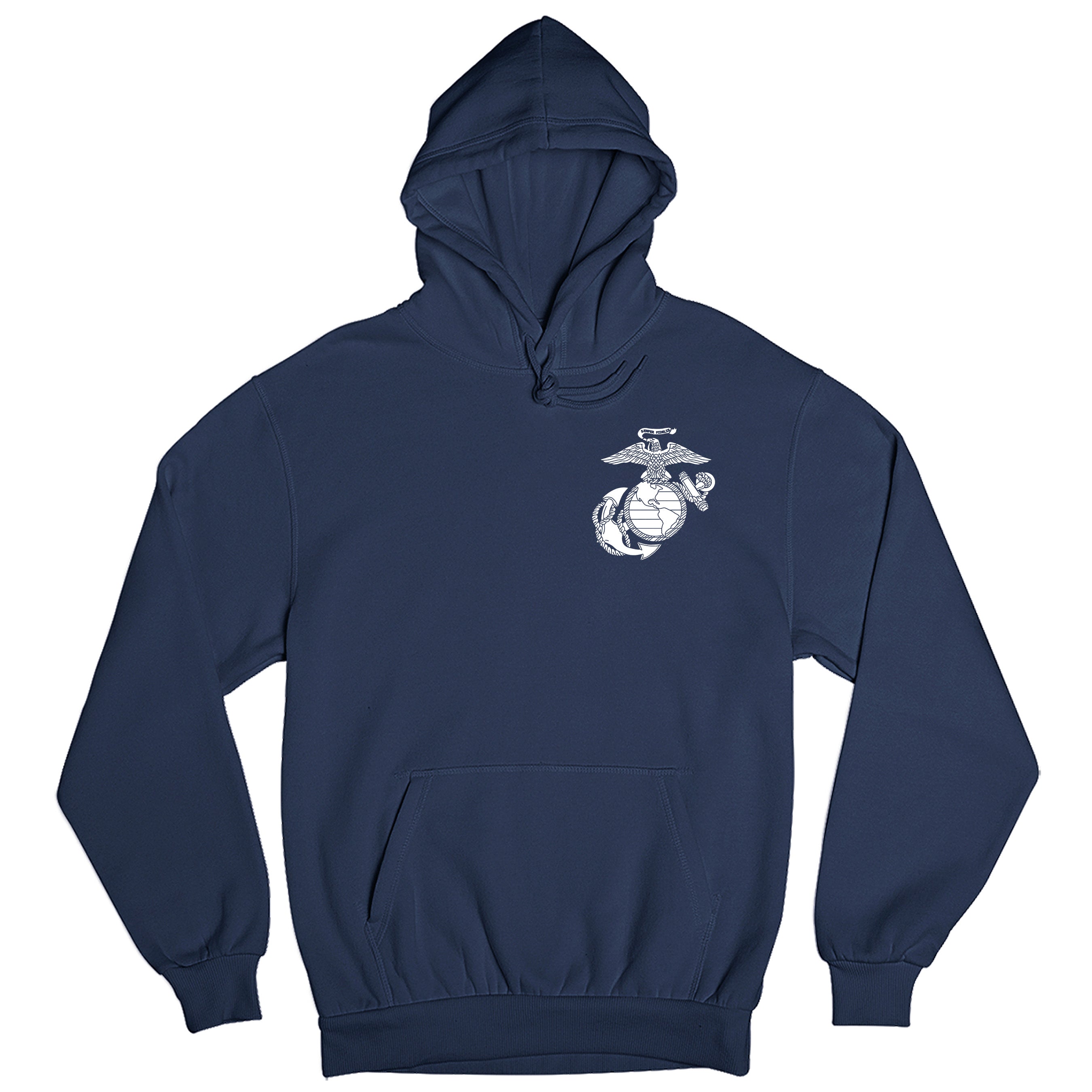 Navy Marines Vintage EGA Chest Seal hoodie with Eagle Globe and Anchor left-chest graphic