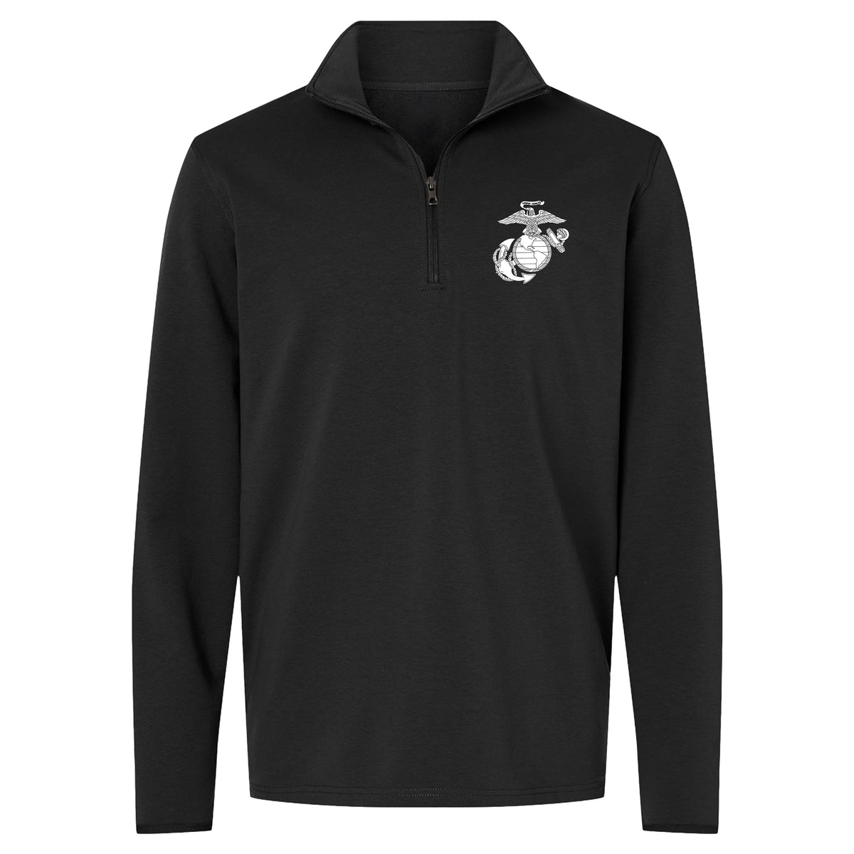 Black Vintage Marine Chest Seal performance quarter-zip pullover with white Eagle Globe and Anchor chest graphic