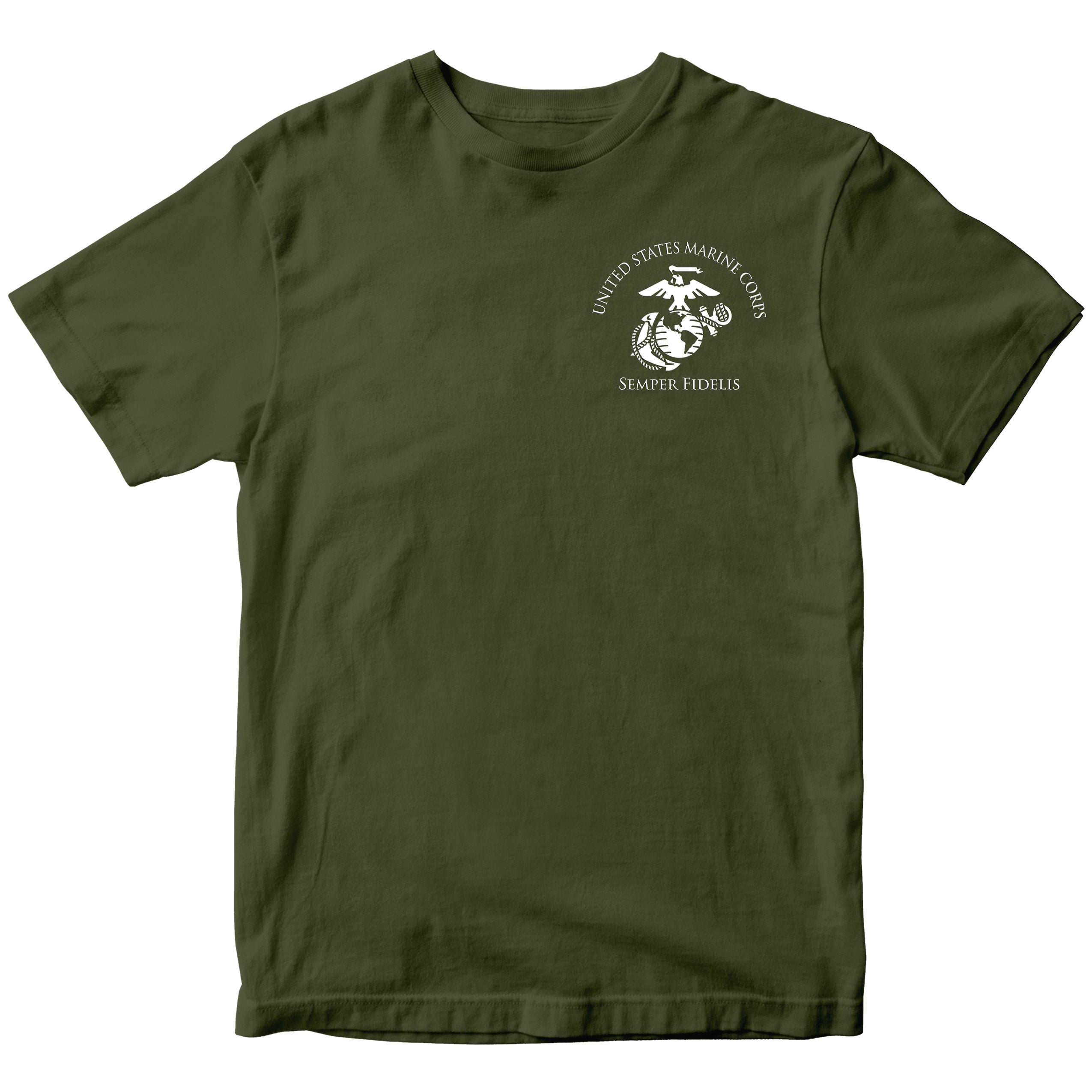 USMC Green T-shirt with front Eagle Globe and Anchor 