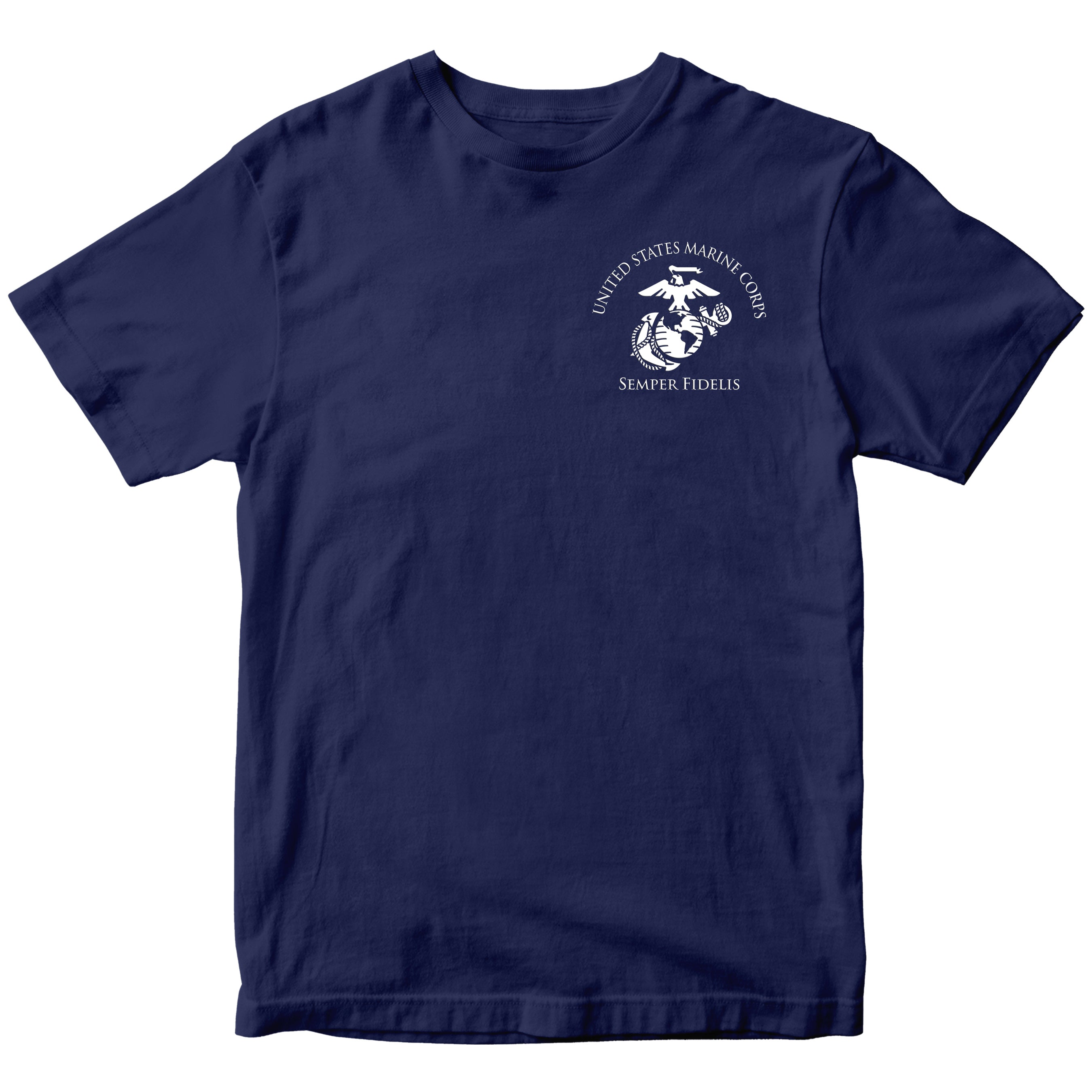 USMC Navy Blue T-shirt with front Eagle Globe and Anchor 