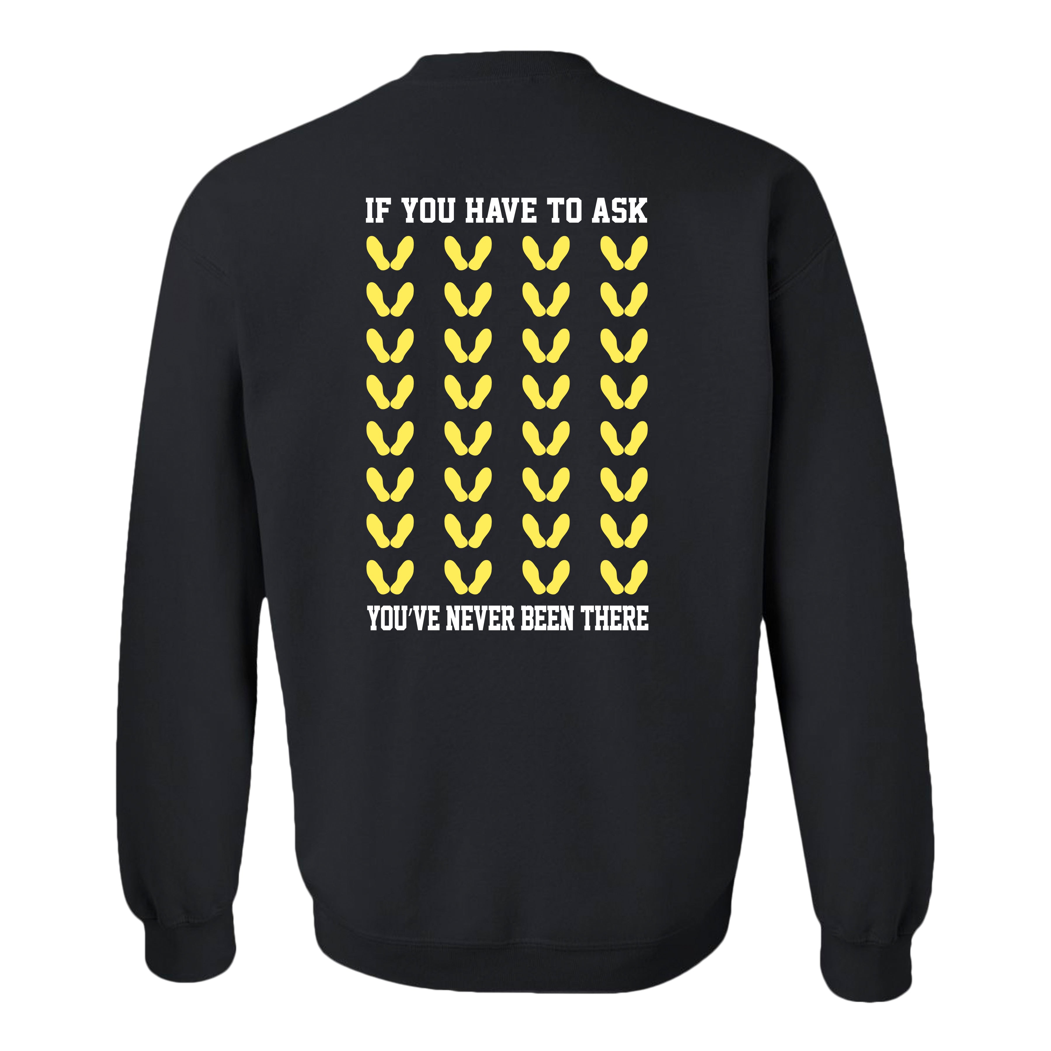 Black Marine Corps sweatshirt with yellow boot camp footprints on back