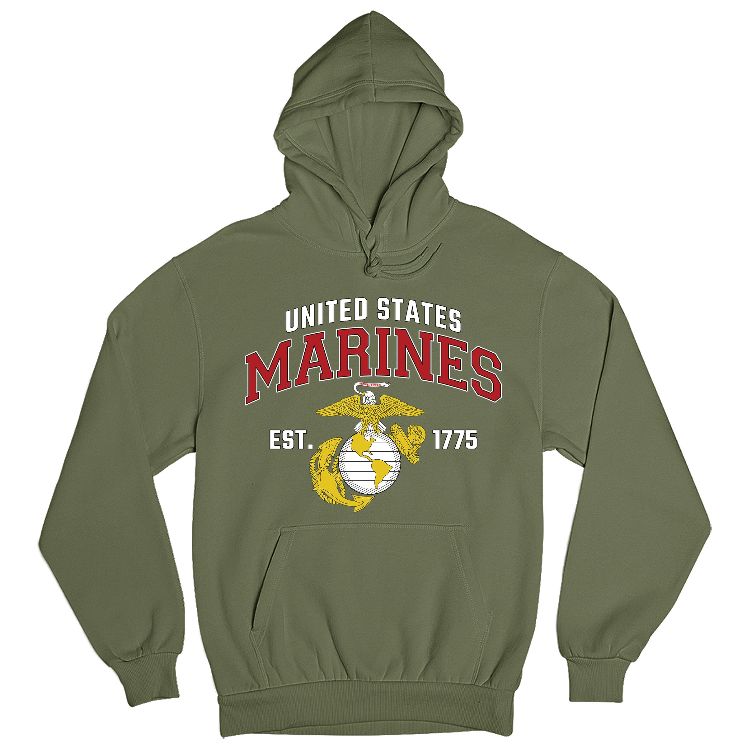 Green USMC Hoodie with 'United States Marines' text and EGA