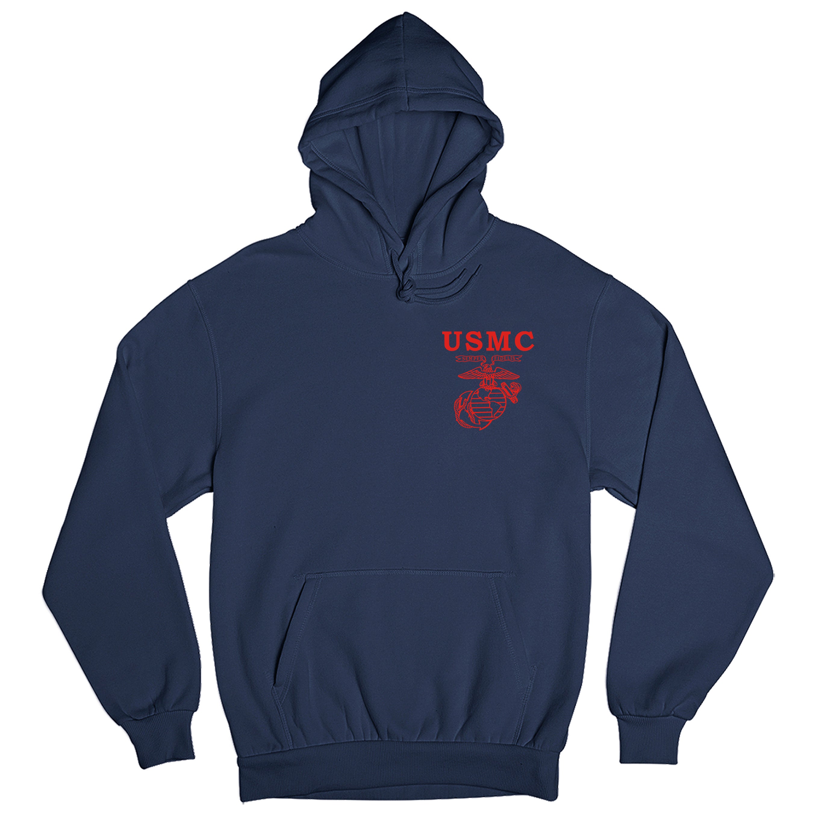 Navy Blue Marines Fight Club Hoodie with left-chest USMC Eagle Globe and Anchor 
