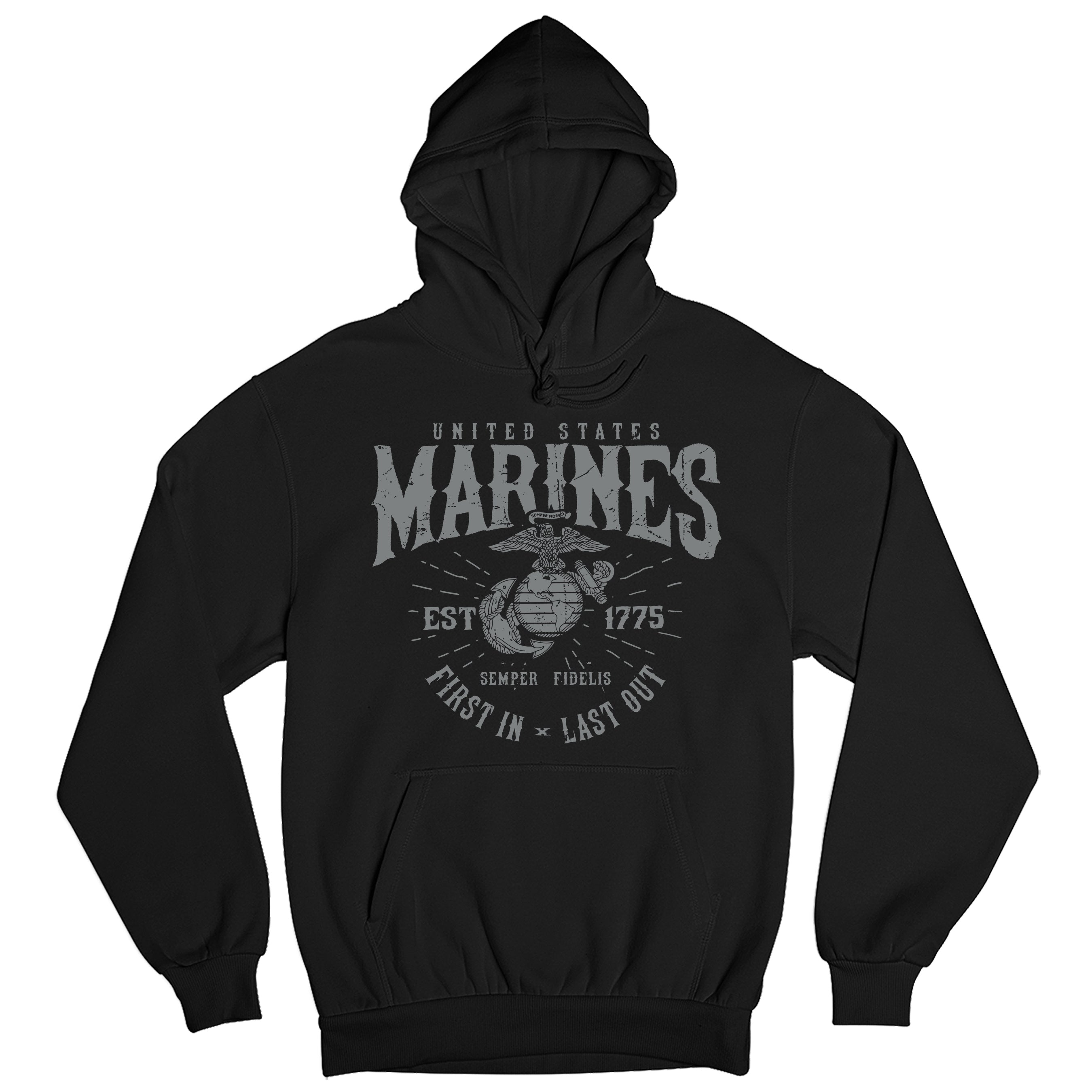 Marines First In Last Out Black Hoodie