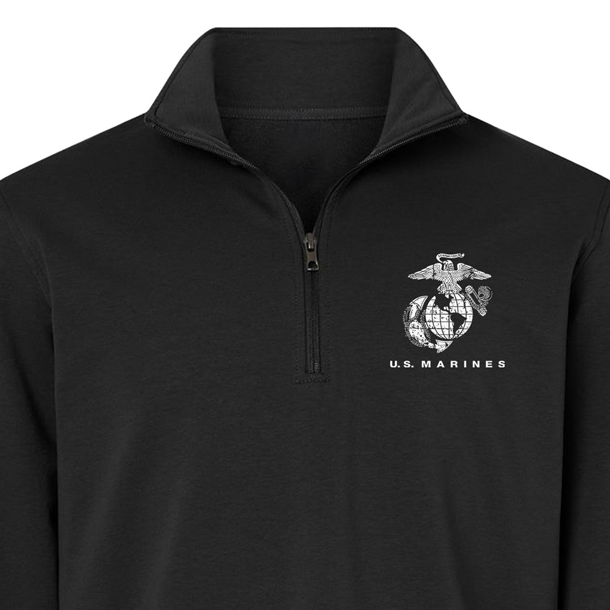 Black U.S. Marines Global Guardian performance quarter-zip pullover with Eagle Globe and Anchor chest graphic