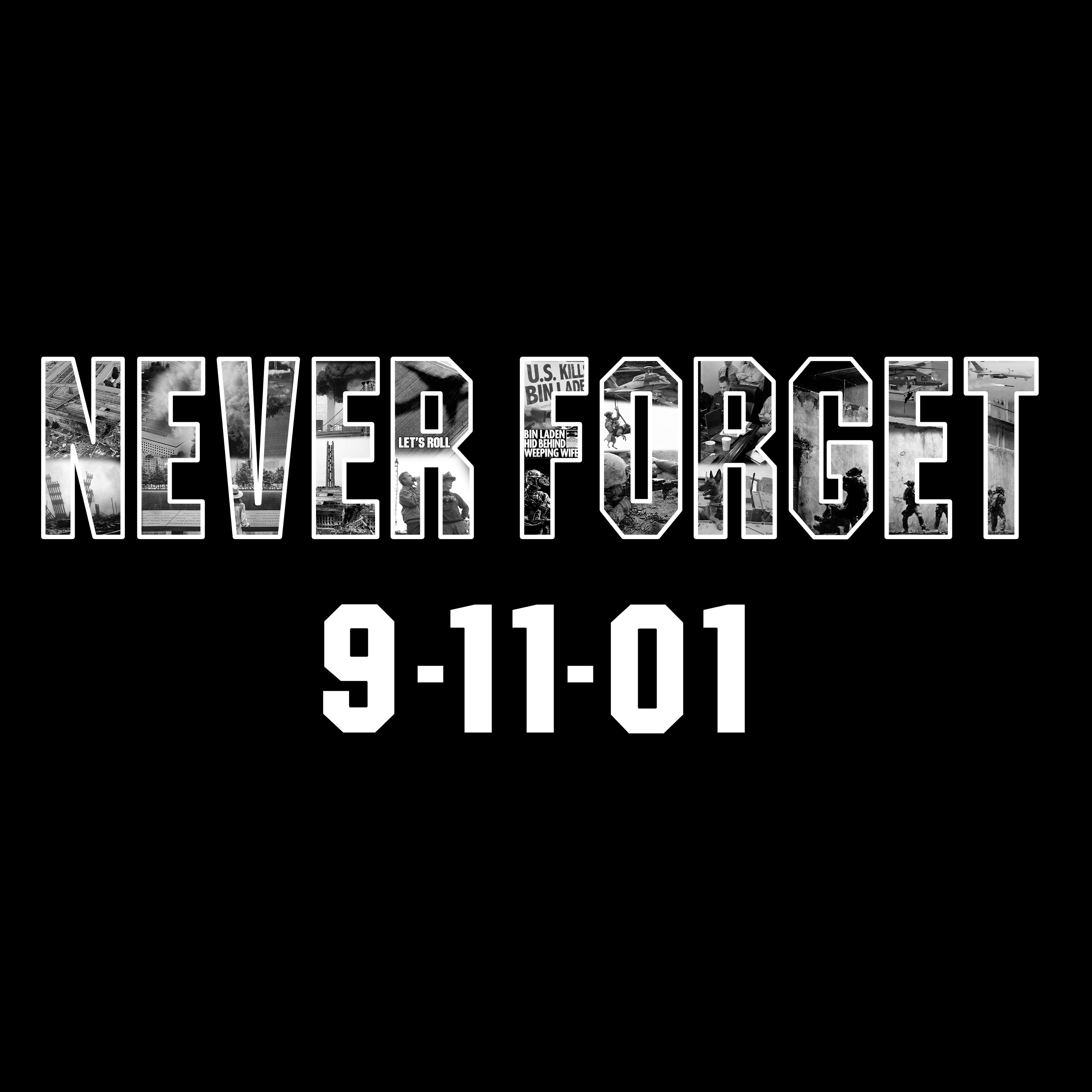 9/11 remembrance T-shirt honoring the 25th anniversary of September 11 with patriotic memorial design and Never Forget message