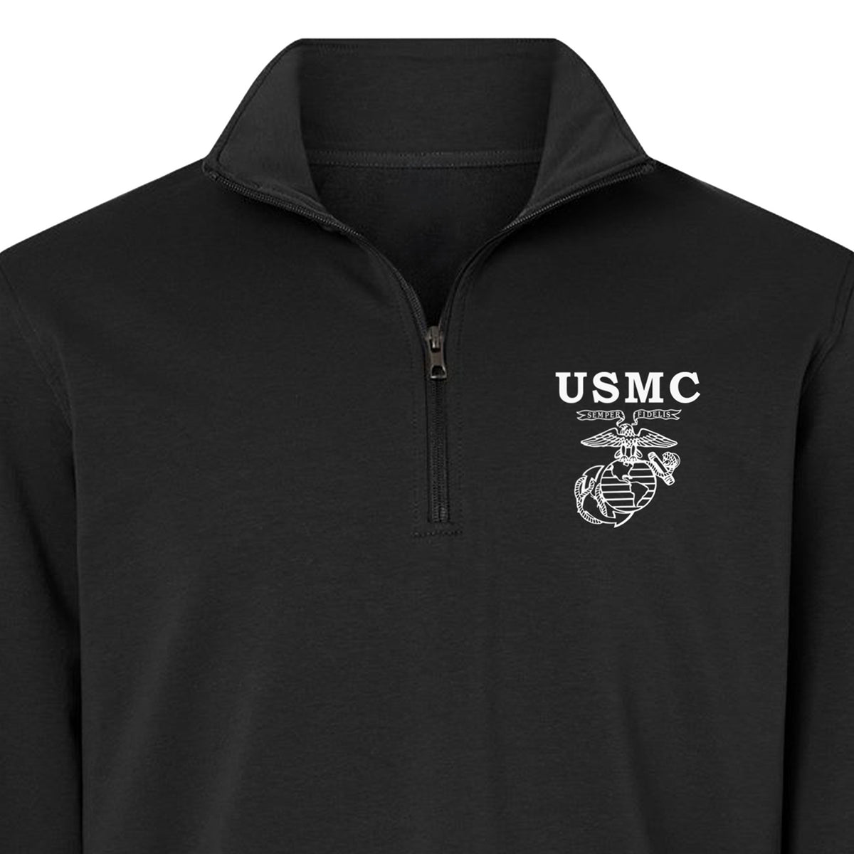 black USMC Old School EGA performance quarter-zip pullover with white Eagle Globe and Anchor chest graphic