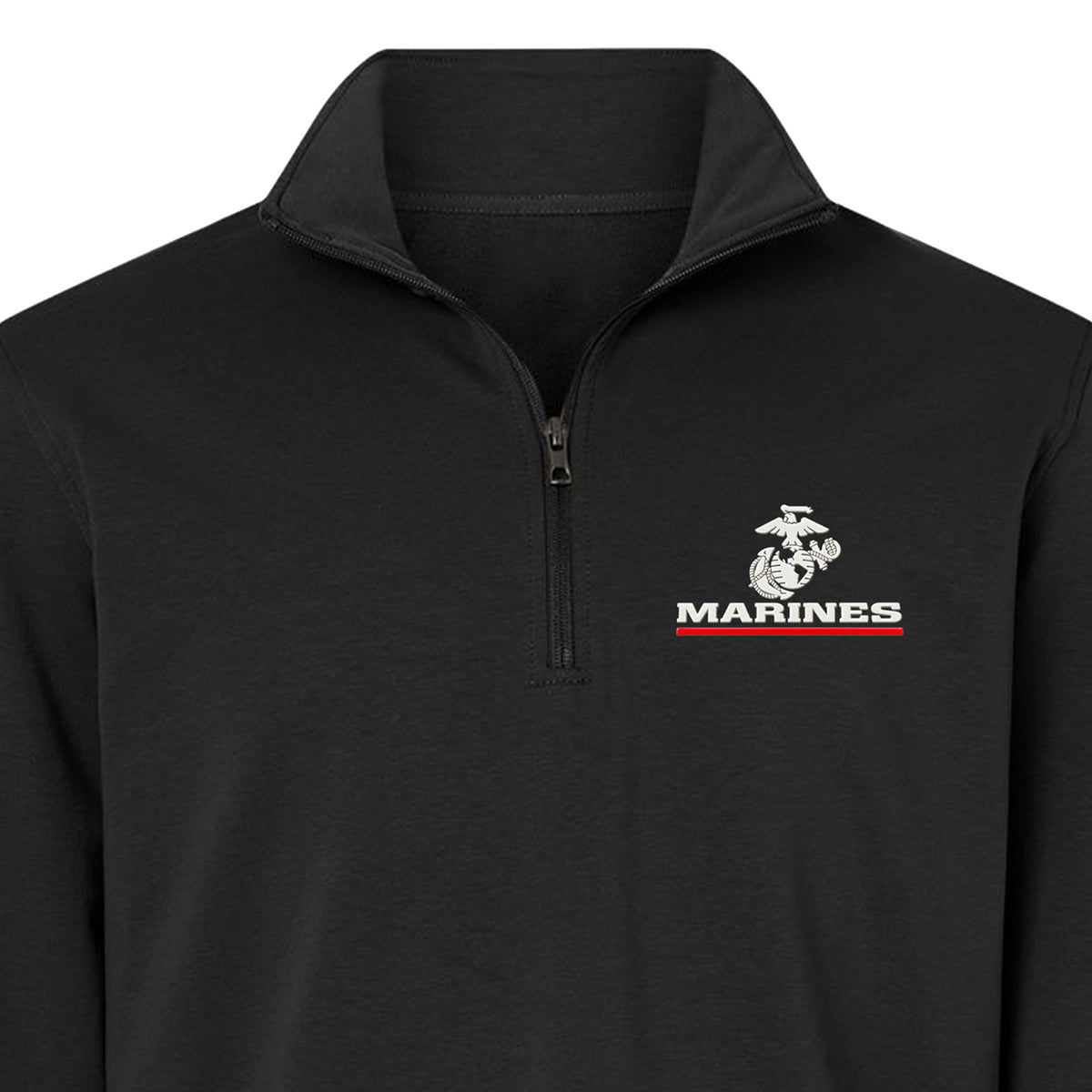 Black Marines Red Line EGA performance quarter-zip pullover with raised silicone Eagle Globe and Anchor chest patch