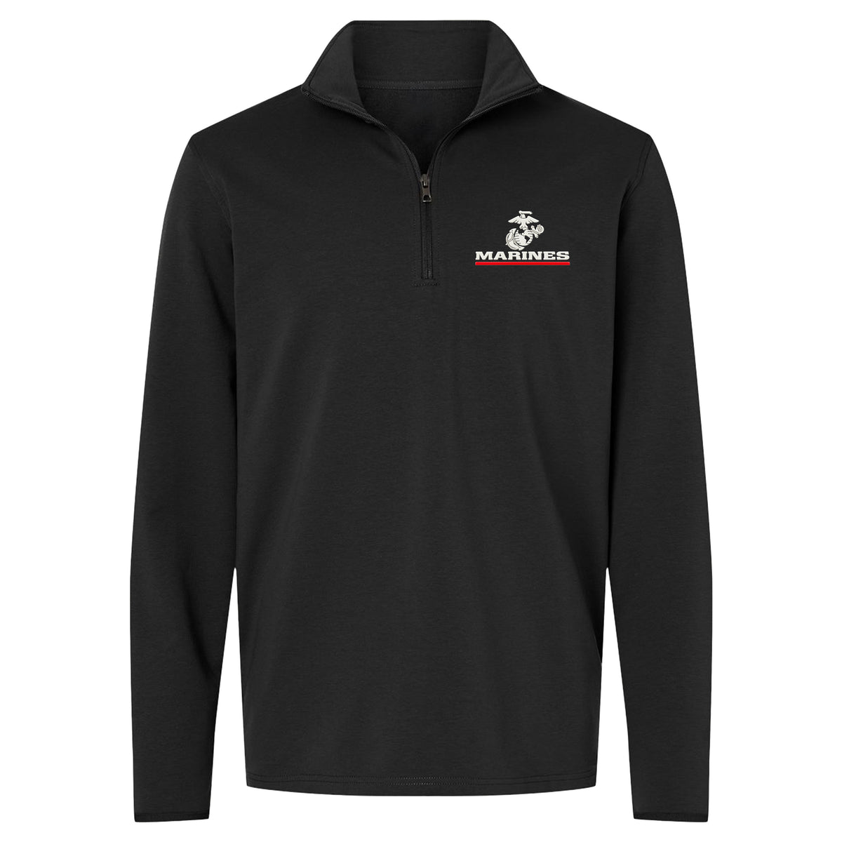 Black Marines Red Line EGA performance quarter-zip pullover with raised silicone Eagle Globe and Anchor chest patch