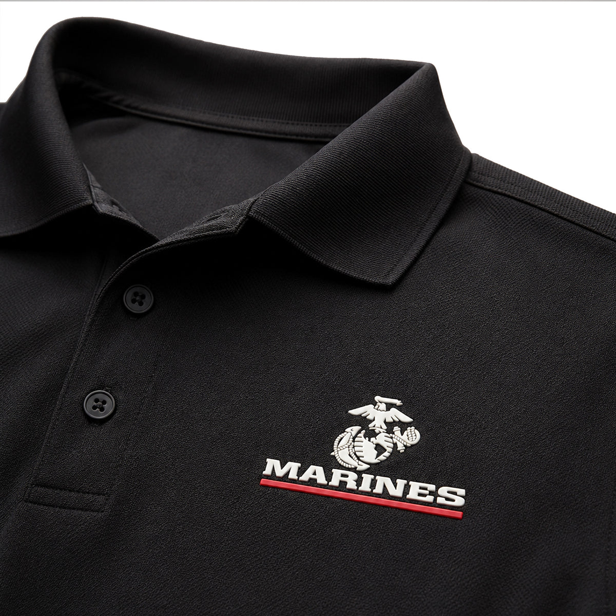 Marine Corps performance polo with silicone Eagle Globe and Anchor Red Line Marines chest logo