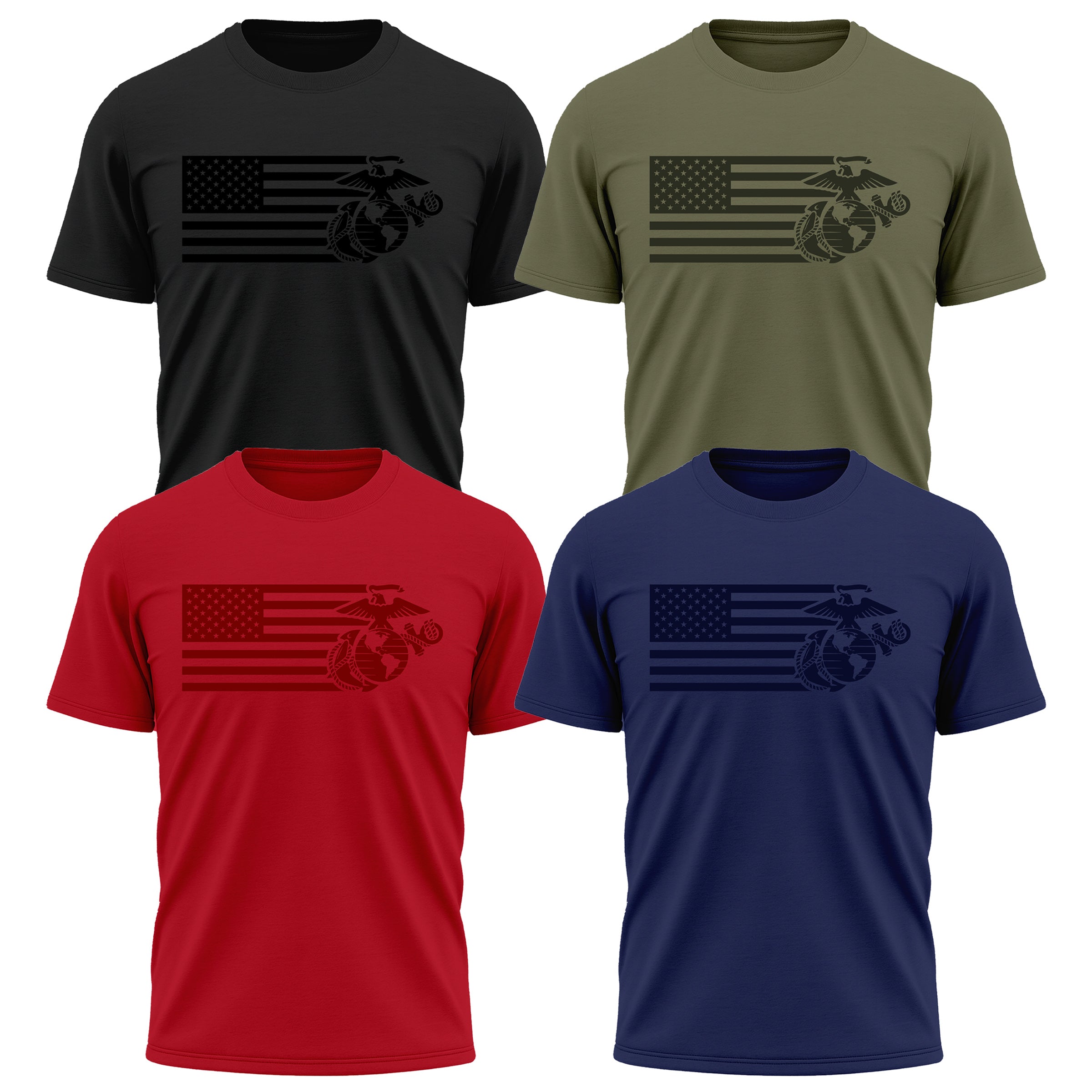 USMC Split Flag & EGA Performance T-Shirt - Black