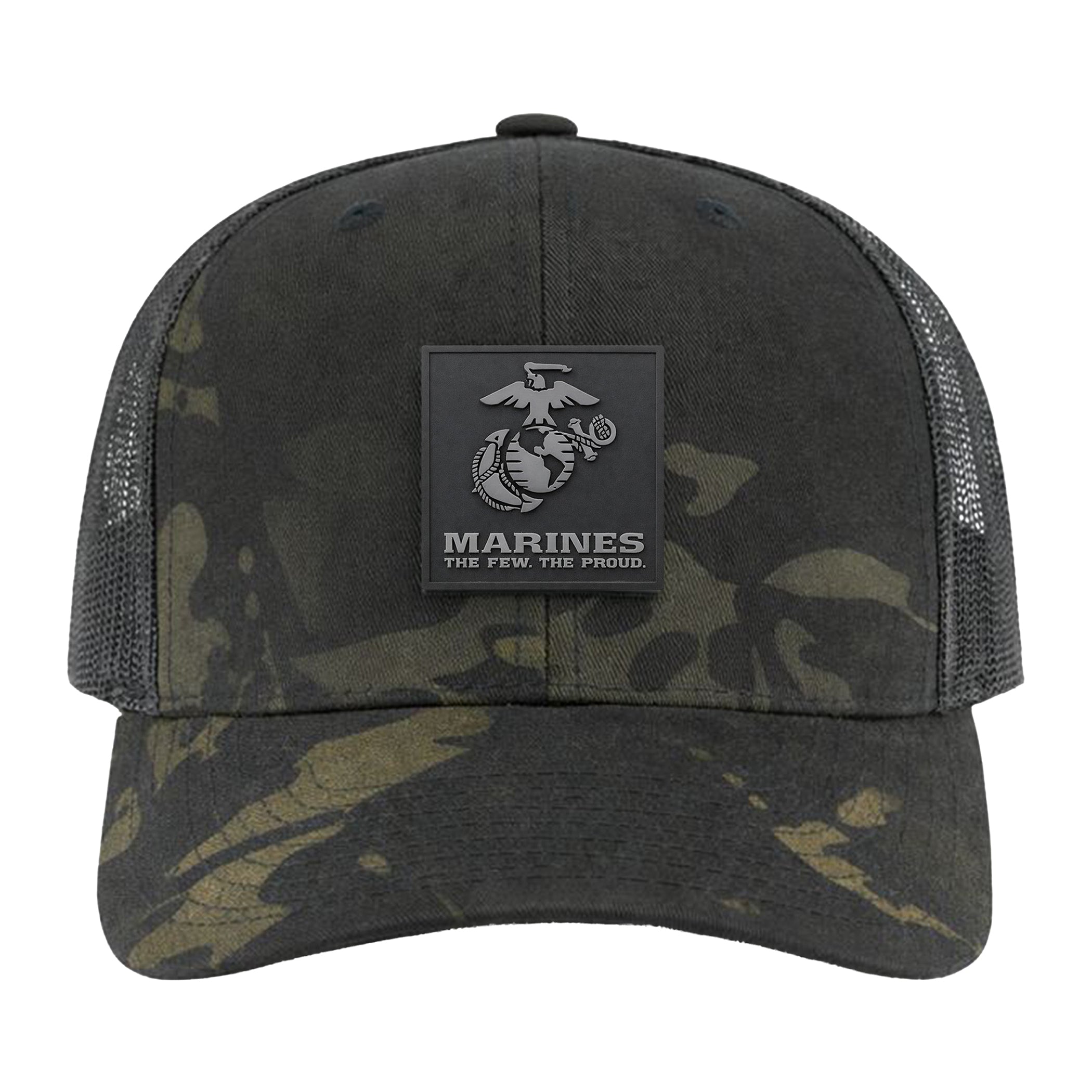 Marines Black Multicam Trucker Hat <br> Snapback Rubber EGA Patch