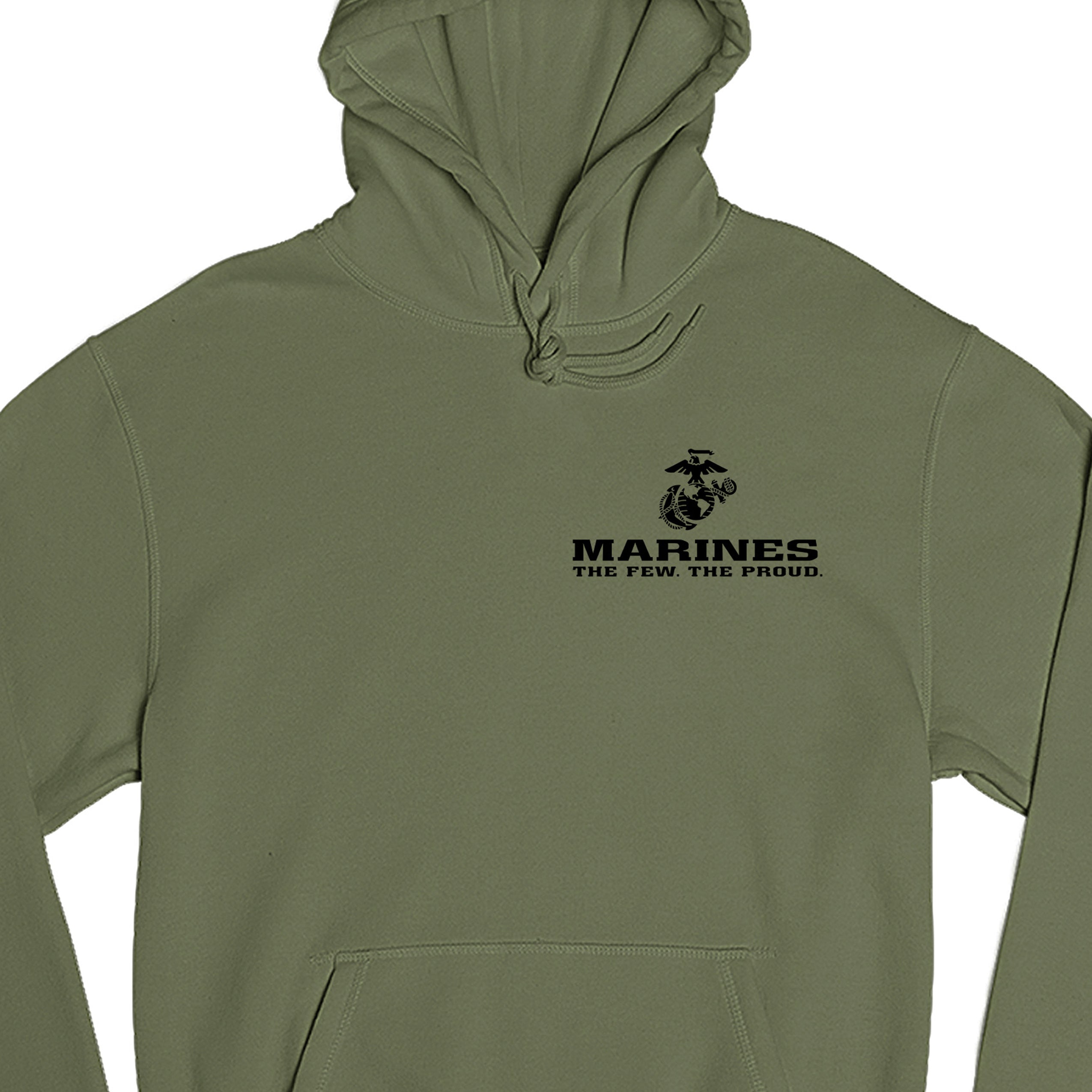 Green USMC Hoodie with Eagle Globe Anchor and The Few The Proud slogan