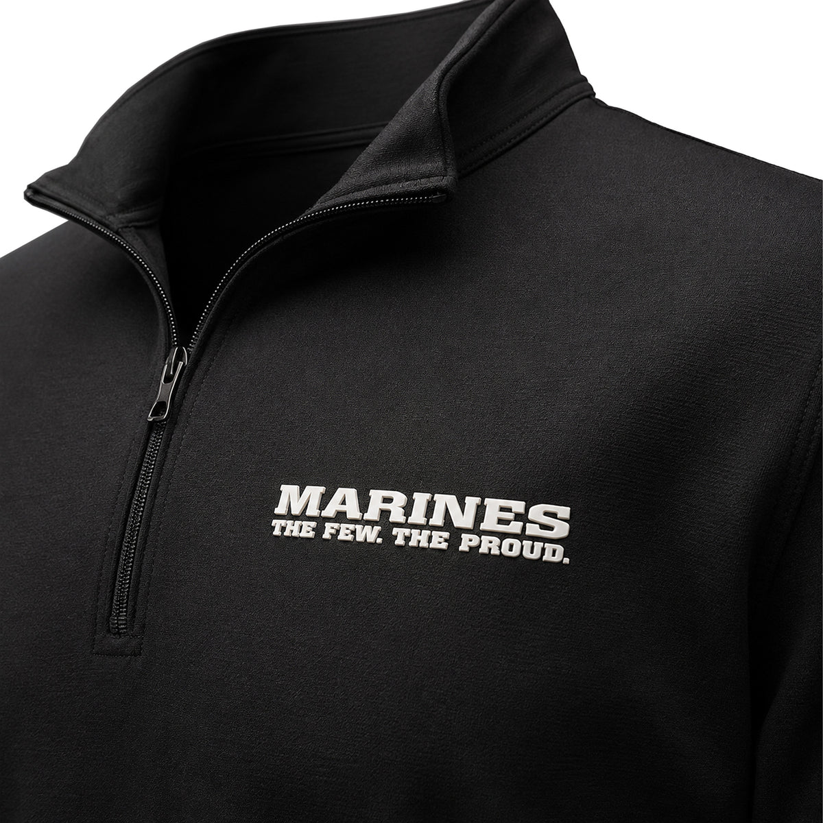 Marines The Few The Proud silicone patch performance quarter-zip pullover with raised USMC chest logo