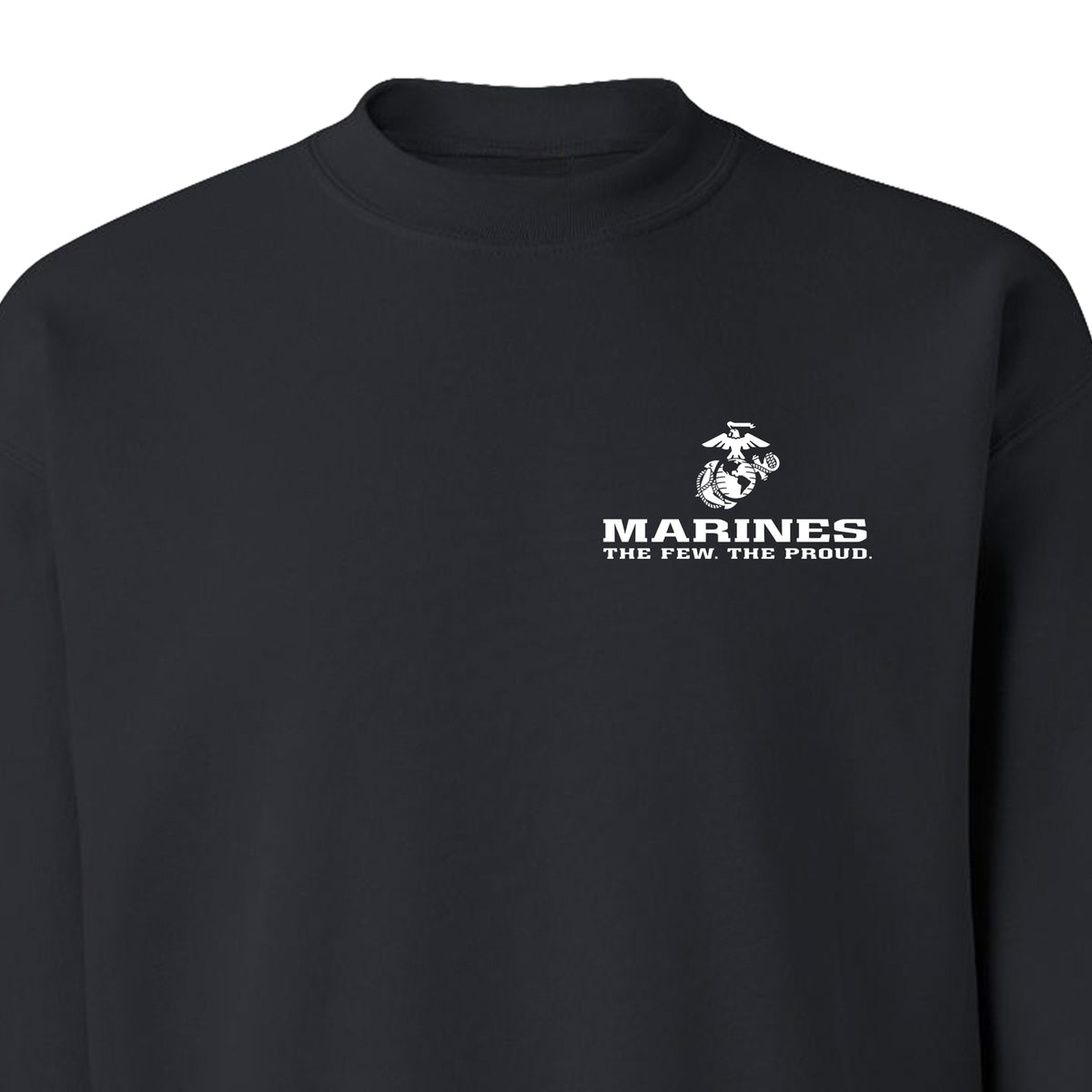 Black USMC sweatshirt with Eagle Globe Anchor and The Few The Proud slogan