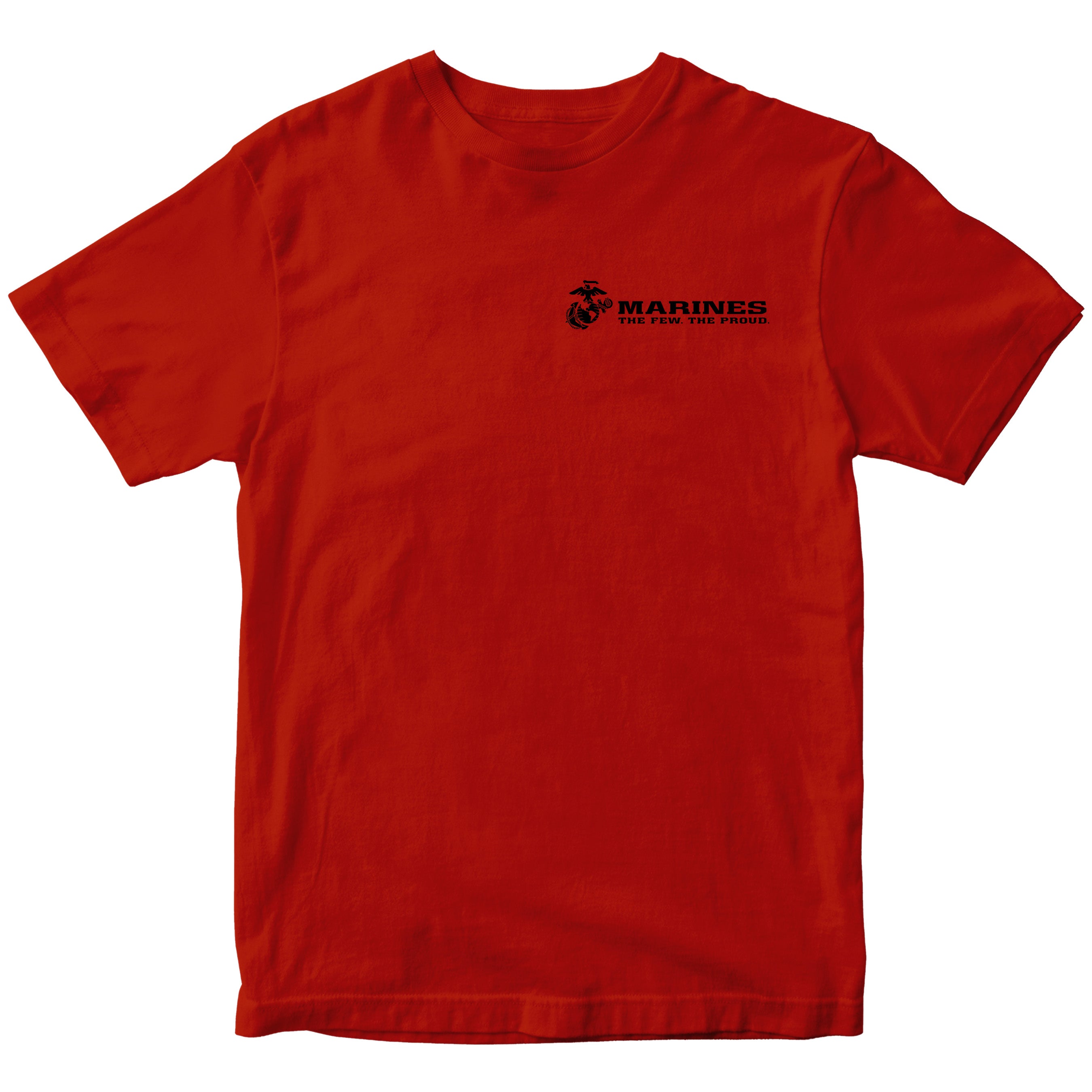 Red USMC t-shirt with Eagle Globe Anchor and The Few The Proud slogan