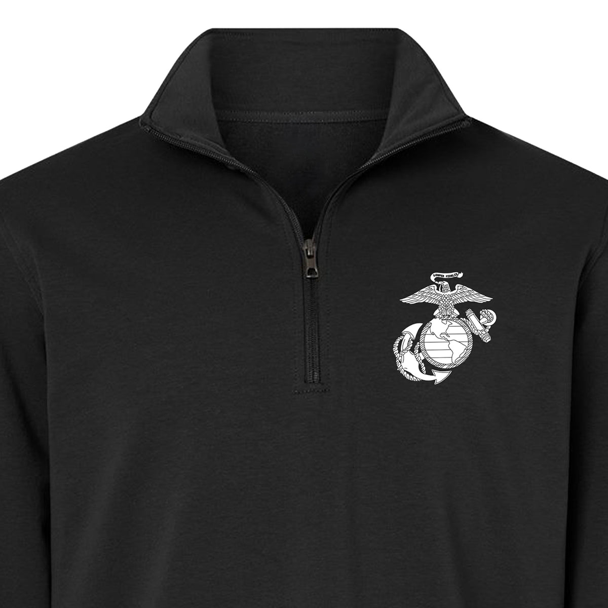 Black Vintage Marine Chest Seal performance quarter-zip pullover with white Eagle Globe and Anchor chest graphic