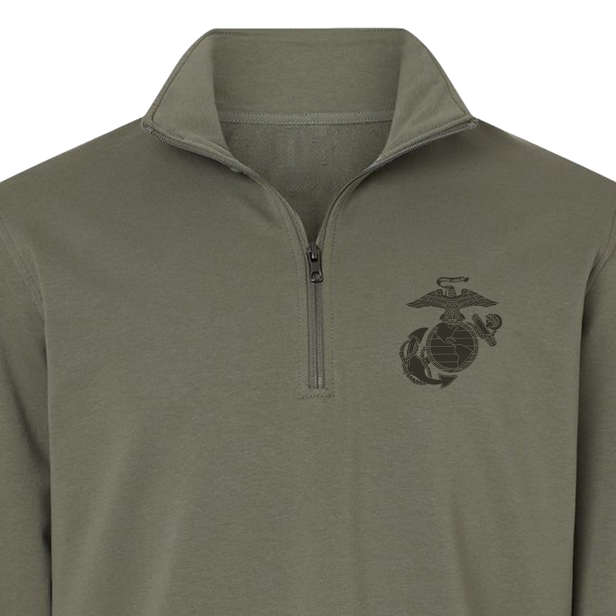 OD Green Vintage Marine Chest Seal performance quarter-zip pullover with OD Green Eagle Globe and Anchor chest graphic for a monochromatic look