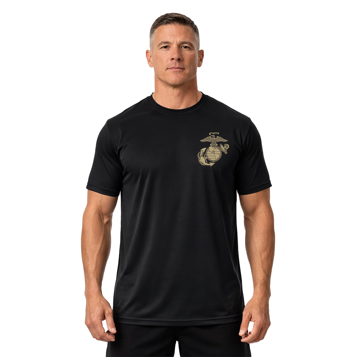Black USMC 251st Birthday Battle Ready performance T-shirt with Vintage Eagle Globe and Anchor chest seal